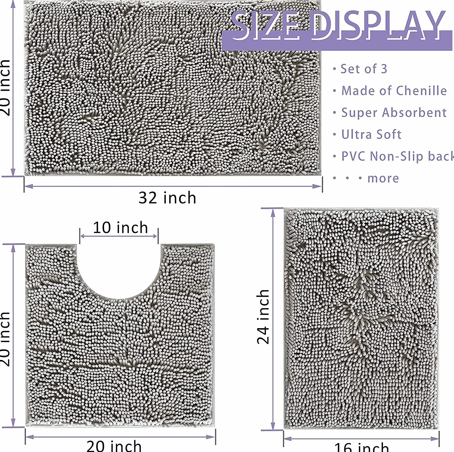 Zestaw dywaników łazienkowych jasnoszary 20x32 cal 16x24 cal U 20x20 cal zmywalny chłonny