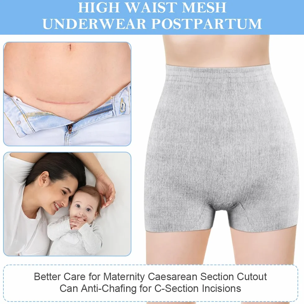 ACWOO Majtki jednorazowe poporodowe, damska bielizna ciążowa z wysokim stanem, majtki typu boyshort z mikrofibry, super miękkie, oddychające, rozciągliwe majtki ciążowe po urodzeniu, bezszwowe