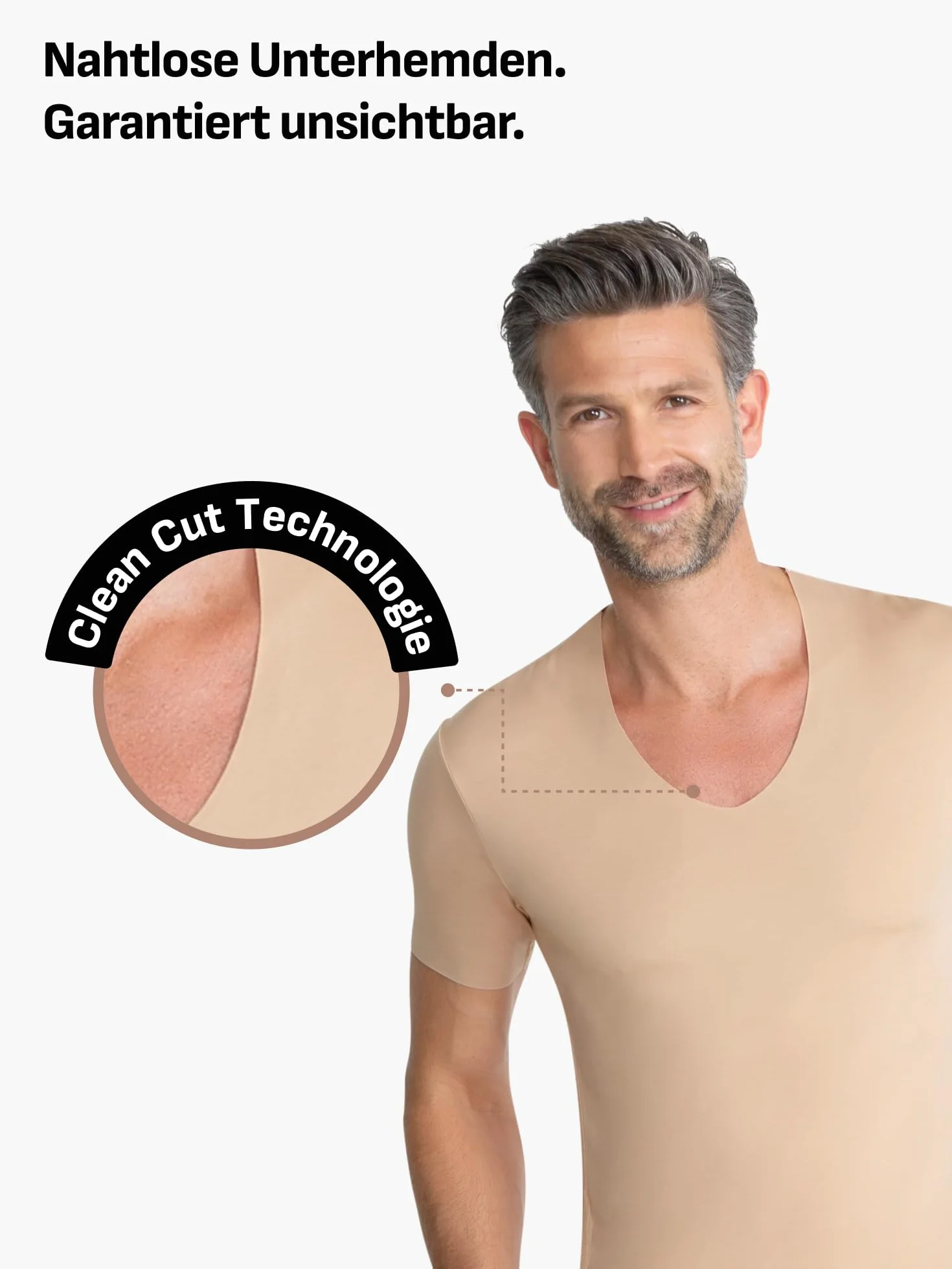 FINN Clean-Cut podkoszulek męski z krótkim rękawem z dekoltem w serek – niewidoczny męski podkoszulek z laserowym wykończeniem – bezszwowy T-shirt z oryginalnego Lenzing Modal do koszuli i garnituru