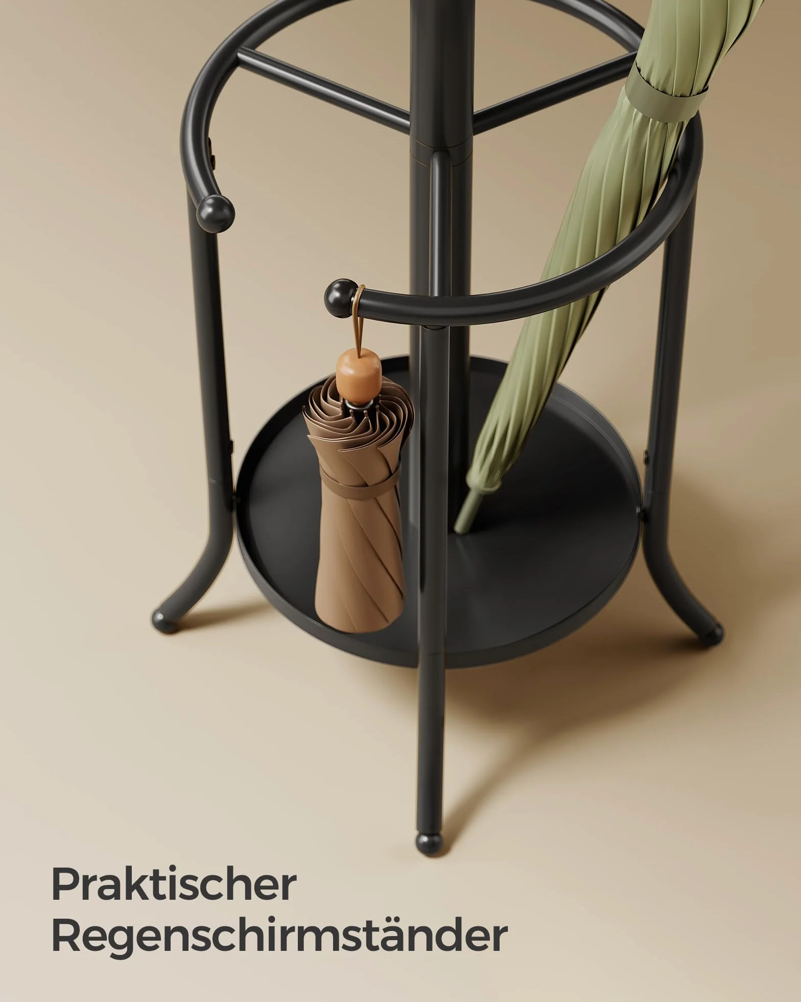 SONGMICS RCR011B01 wieszak na ubrania, wolnostojący, z uchwytem na parasol, 12 haczyków, metal, wysokość 175 cm, do przedpokoju, salonu, sypialni, czarny atrament