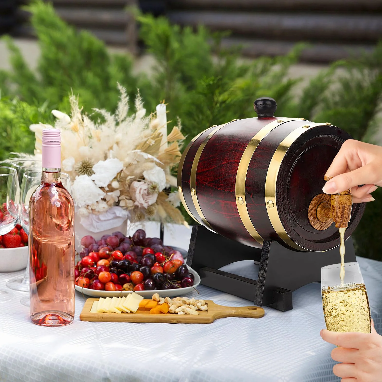 Greensen Dębowa beczka 1,5 l, drewniana beczka w stylu vintage, dozownik wina, spersonalizowana beczka na wino, do whisky, do domu, baru, na imprezę i bankiet, urodzinowy (1,5