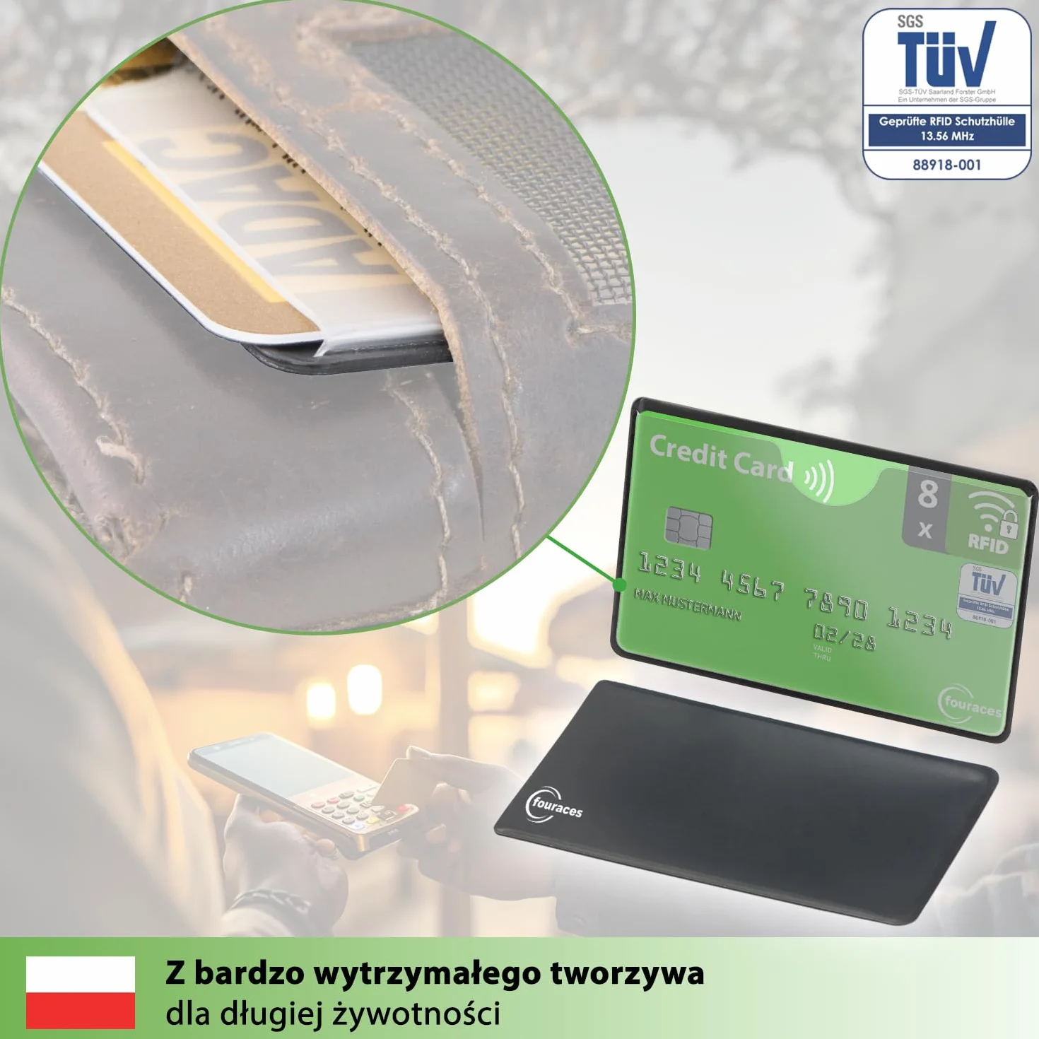fouraces 8x etui ochronne z blokadą RFID – zabezpieczenie przed kradzieżą danych – etui ochronne NFC – etui na karty kredytowe i karty EC, etui z twardego plastiku na karty bankowe