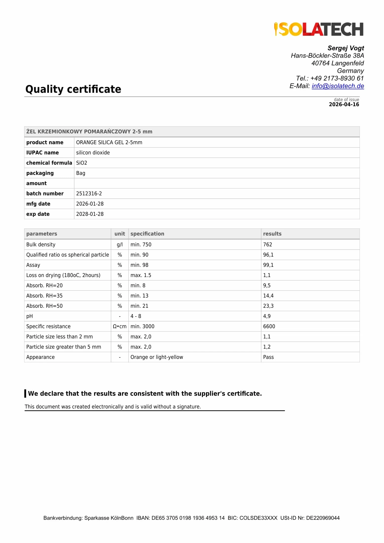 ISOLATECH Żel Krzemionkowy Regeneracyjny Osuszający 1,8kg Suszarka Filamentowa