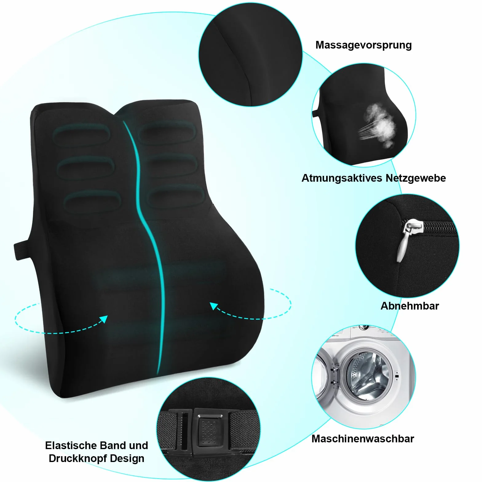 Poduszka lędźwiowa do samochodu, poduszka lędźwiowa krzesło biurowe z pianki pamięciowej, ergonomiczna poduszka na plecy, podparcie lędźwiowe do samochodu, krzesło, podróż, czarna