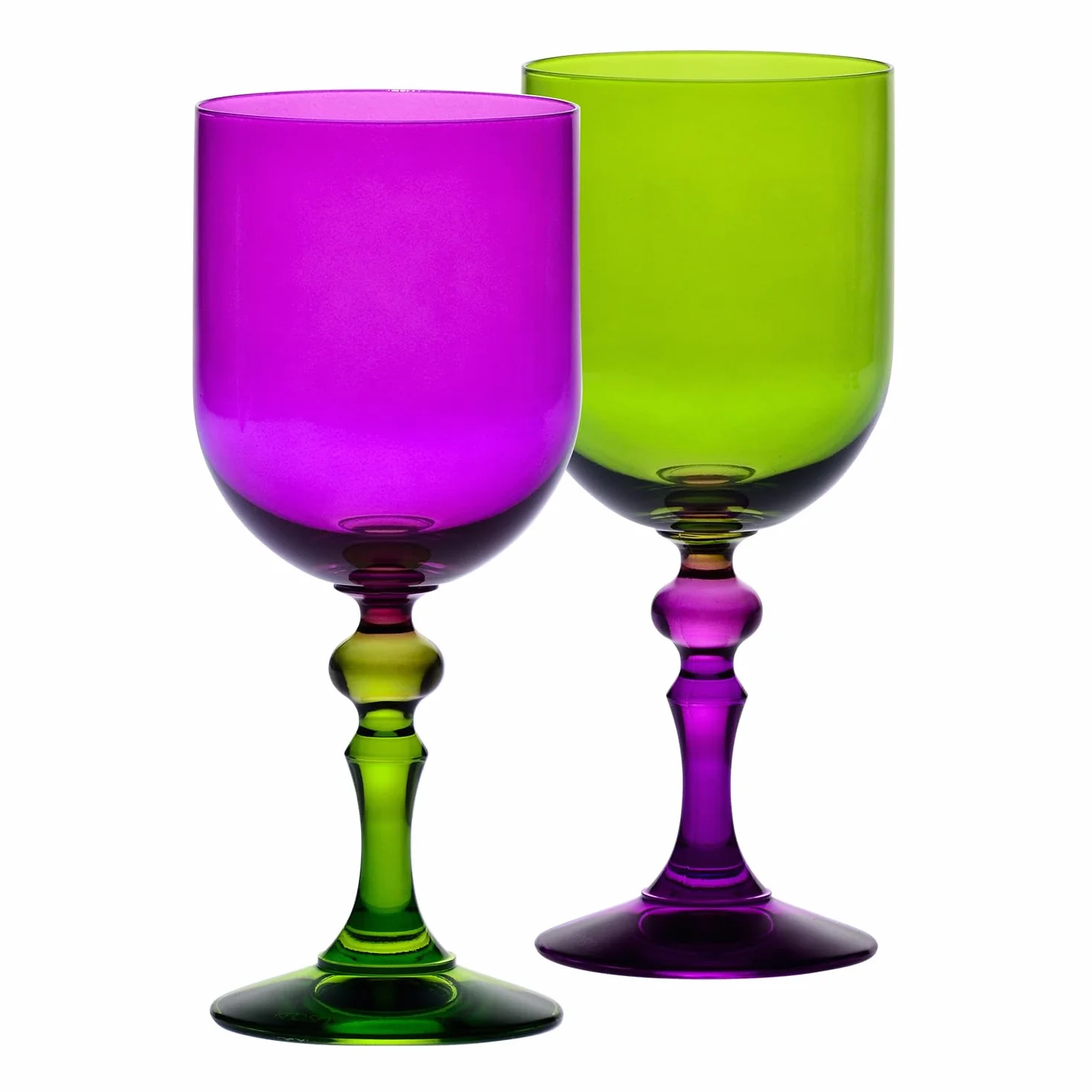 KROSNO – Kolorowe Kieliszki do Wina Czerwonego i Białego, Mocktails Wody – 2 x 300 ml – Kolekcja Bubble – Fioletowo-Zielone – Kryształ Bezołowiowy – Ręcznie malowane