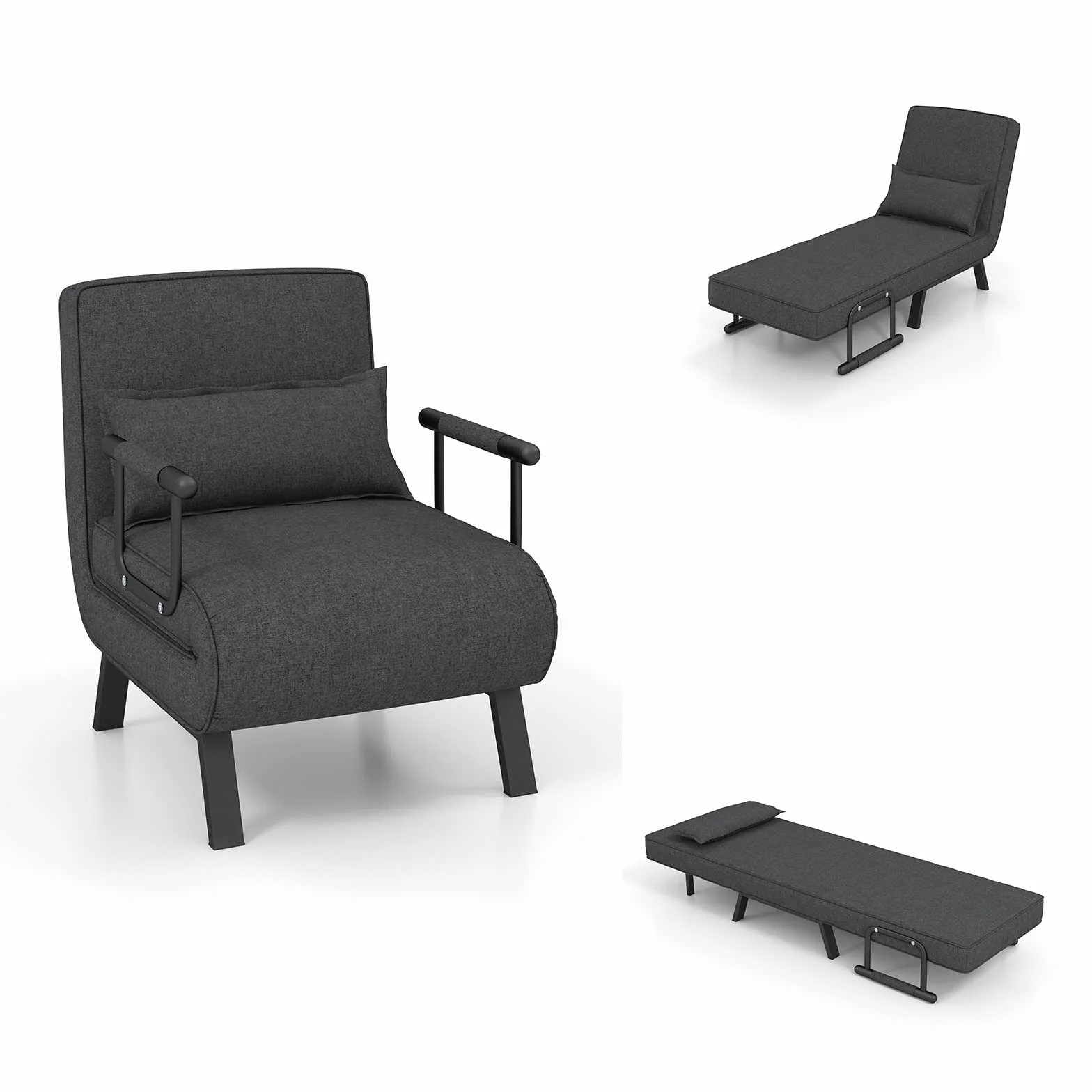 LIFEZEAL Sofa Składana Wielofunkcyjna do Spania - Fotel z 5-Stopniową Regulacją Oparcia, Poduszkami, 150 kg, Szary