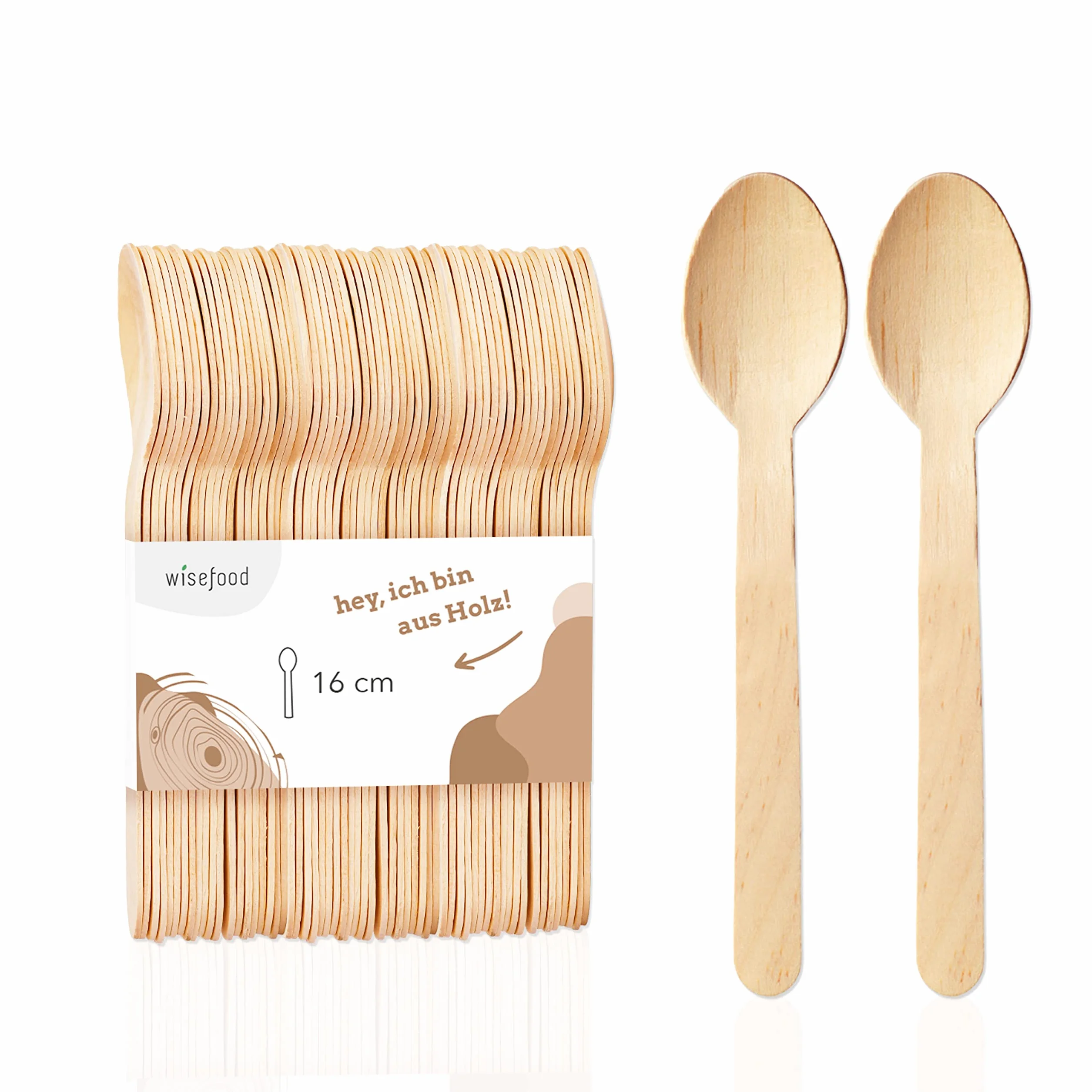 wisefood Jednorazowe łyżki drewniane 16 cm, 20 sztuk, biodegradowalne sztućce