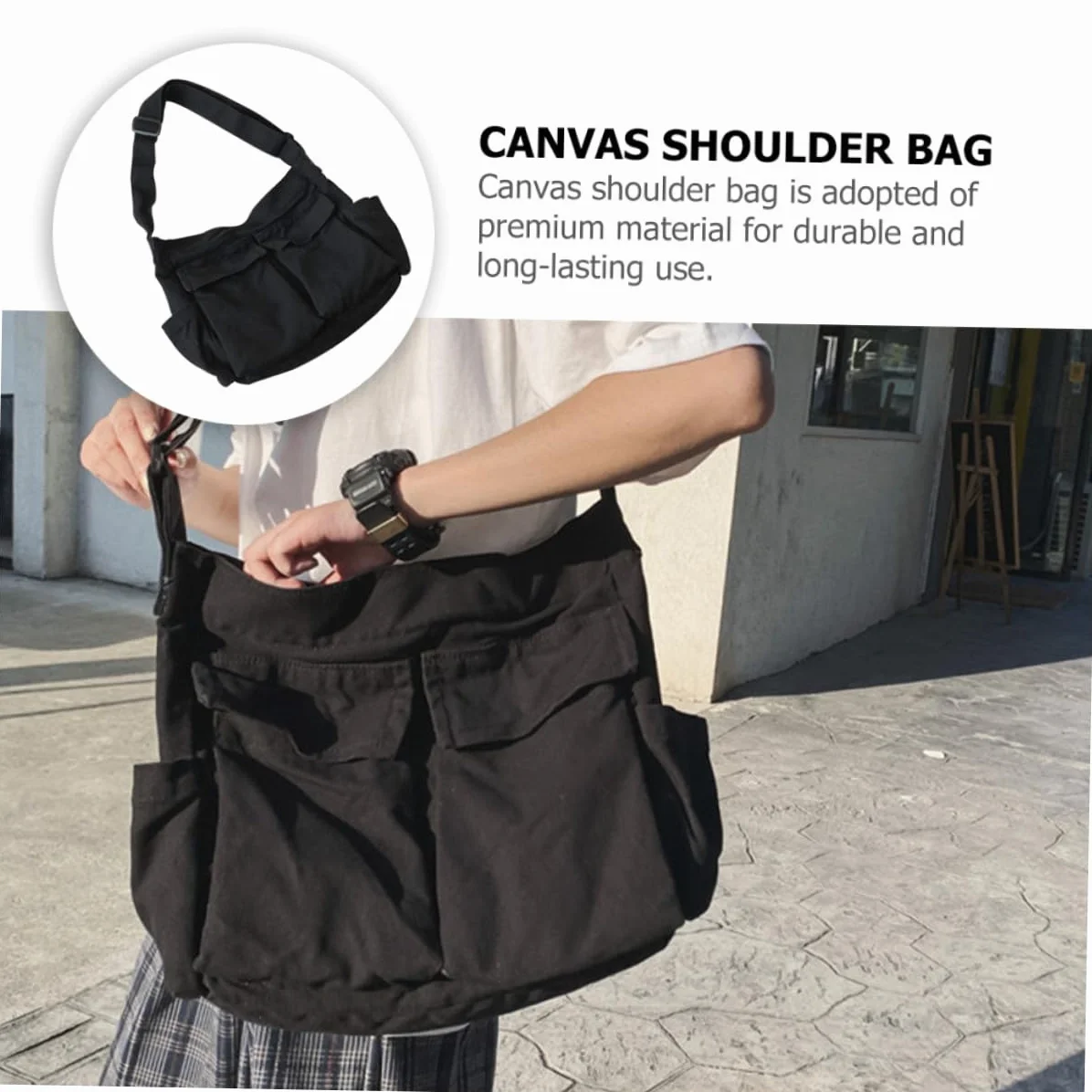 Duża Płócienna Torba Crossbody Dla Kobiet - Portfel, Torba Laptopa, Hobo Z Regulowanym Paskiem - Zielona