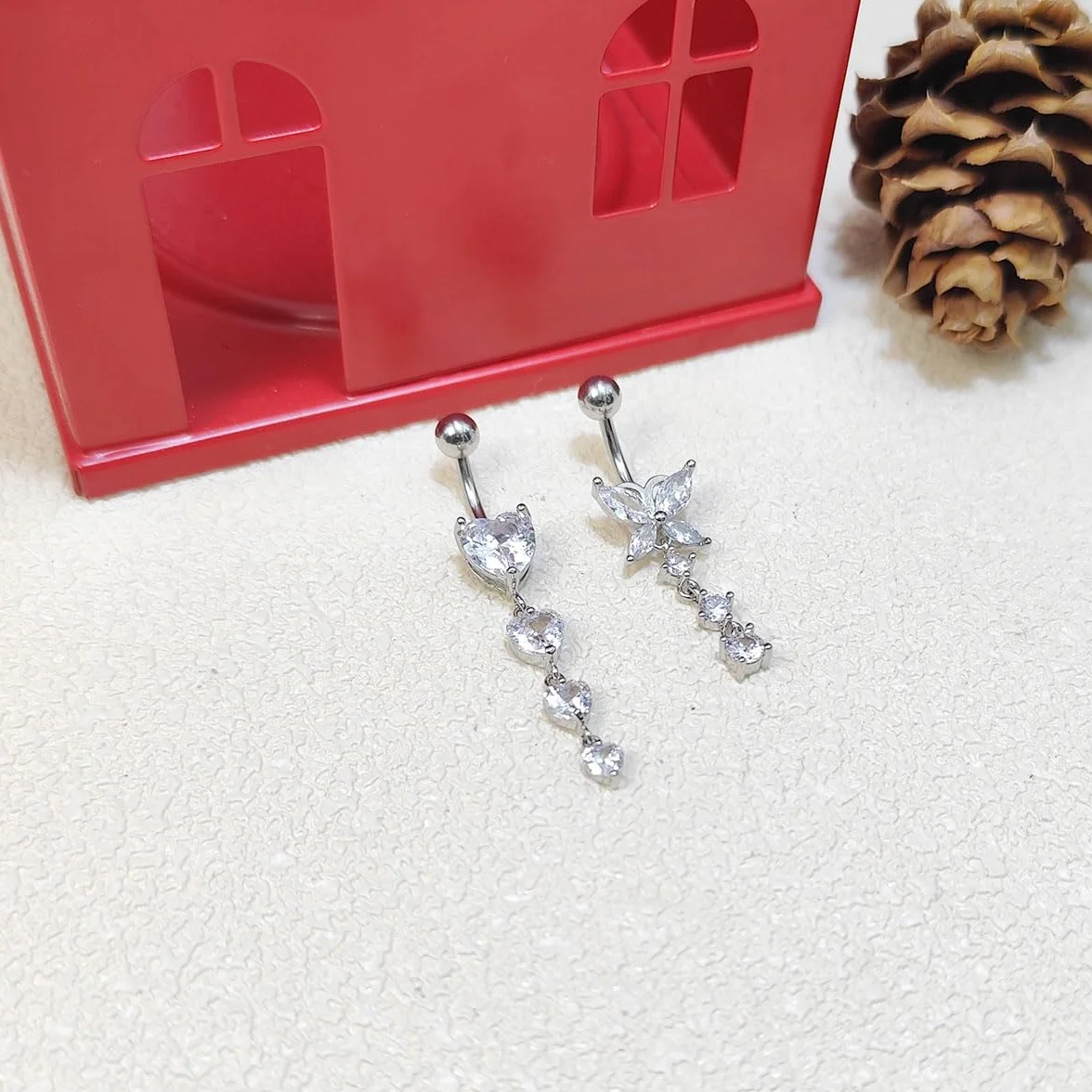 2-3-częściowy kolczyk do pępka 10 mm serce wisiorek piercing do brzucha 14G stal chirurgiczna piercing do pępka biżuteria srebrny złoty