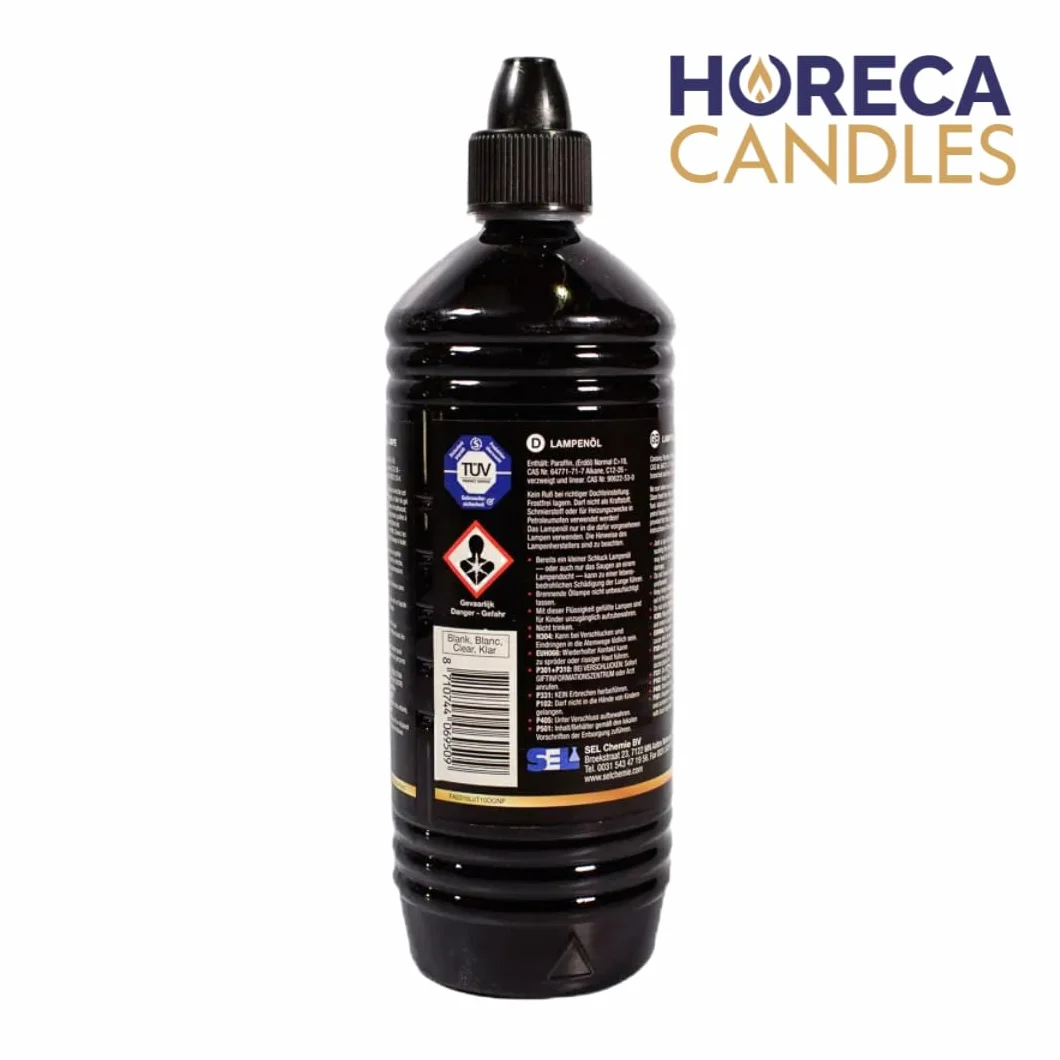 HORECA CANDLES Olej do Lamp – 1L Parafina Płynna, Bez Dymu i Zapachu, Długi Czas Palenia, Bezpieczne Paliwo do Świec Kościelnych, Lamp i Pochodni, Do Wnętrz i Na Zewnątrz