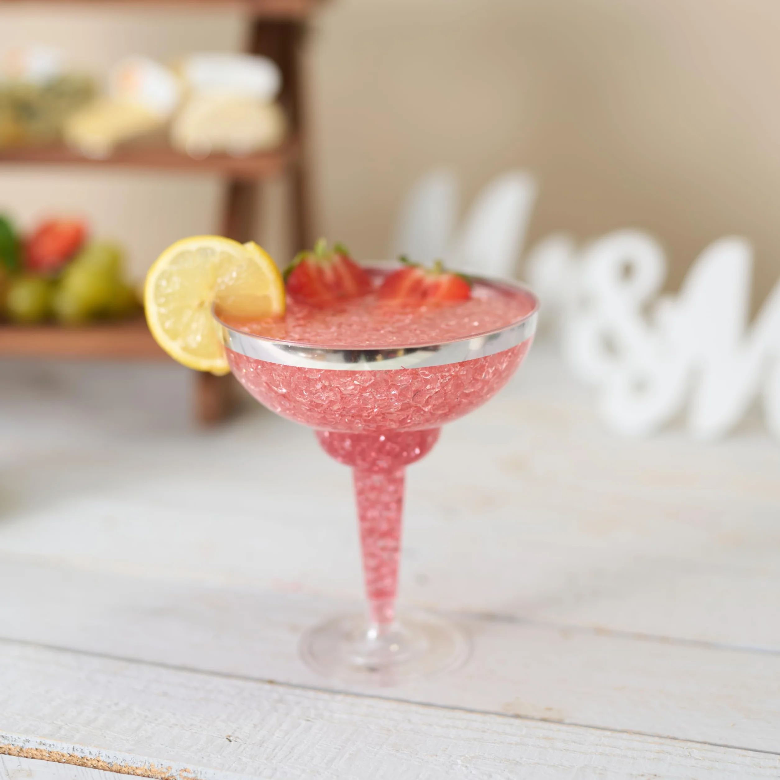 MATANA 12 eleganckich plastikowych kieliszków koktajlowych Margarita 360 ml ze srebrnym brzegiem