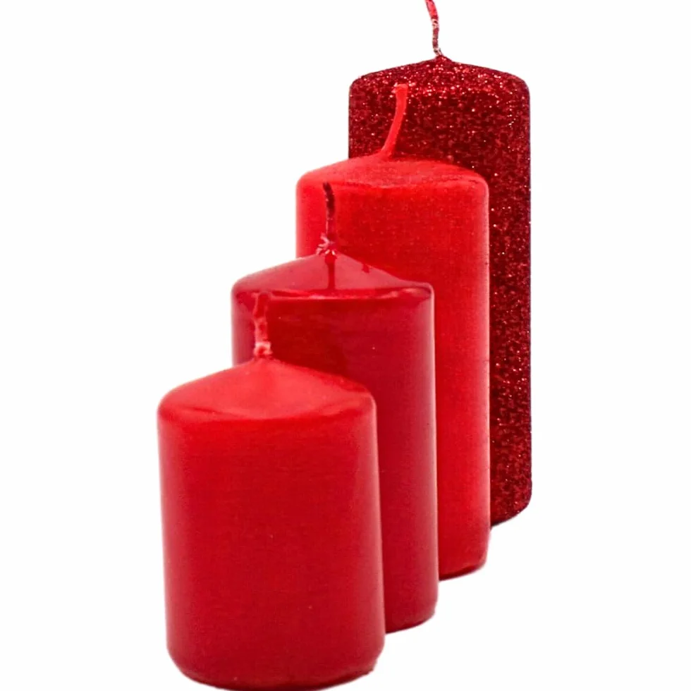 Świece adwentowe stopniowane czerwone 4 rozmiary 5-10 cm Ø 4 cm 280 g