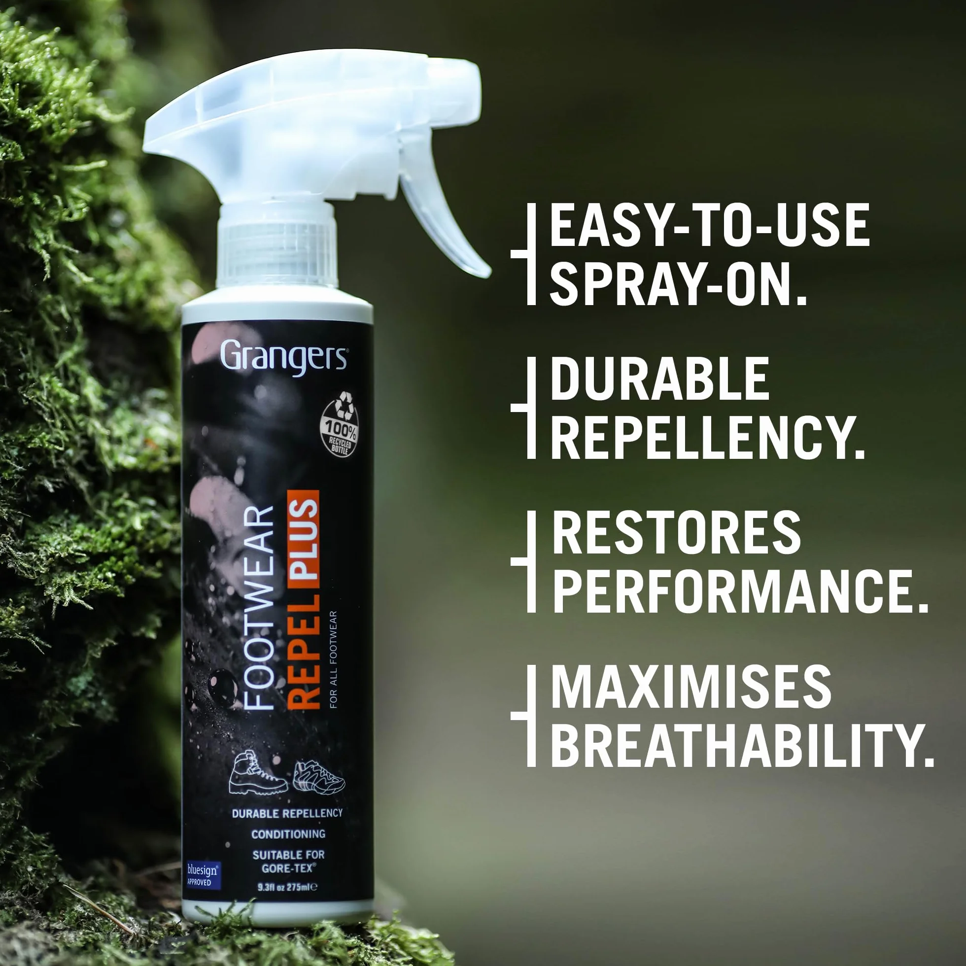 Grangers Footwear Repel Plus Eco Refill | 275 ml | Przedłuż żywotność wytrzymałego materiału ochronnego na obuwie