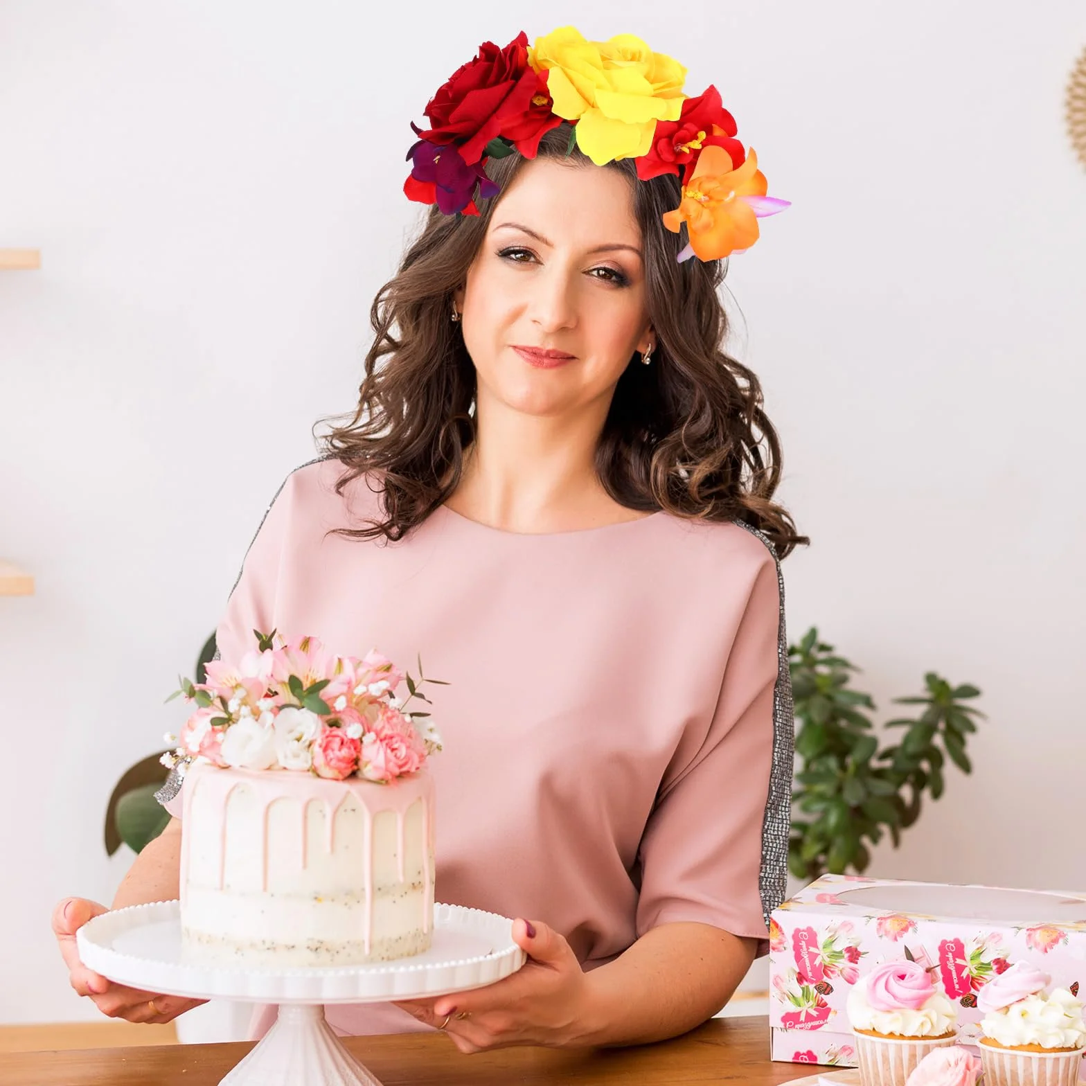 Amabro Opaski na czoło na Halloween, kwiatowy dzień zmarłych, meksykańskie kwiaty i korona róż, nakrycie głowy, Halloween, Cosplay, ozdoba głowy, kostium wianek do włosów, dekoracja dla kobiet i