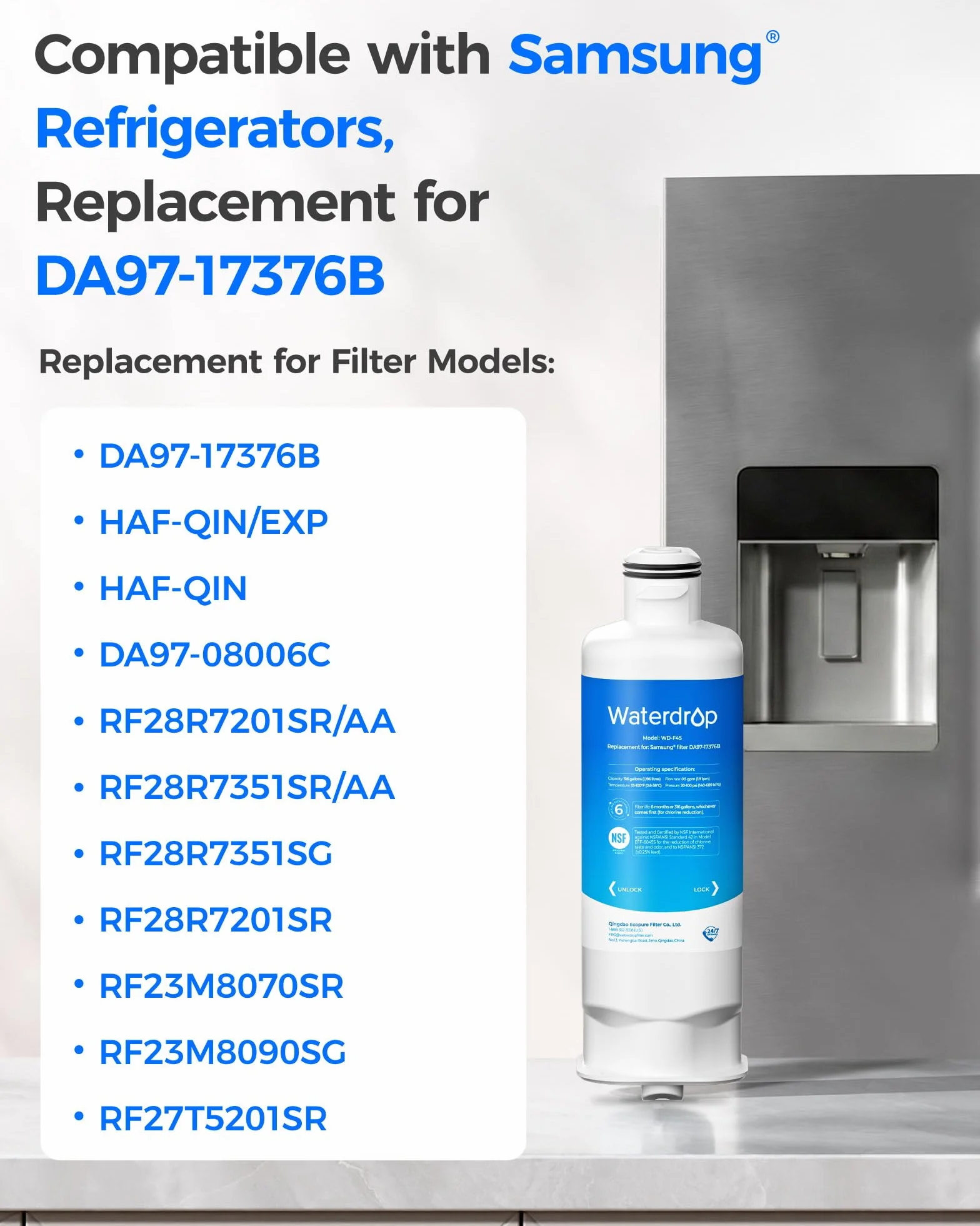 Waterdrop DA97-17376B zamiennik filtra wody do lodówki Samsung® HAF-Qin/EXP, 3 sztuki