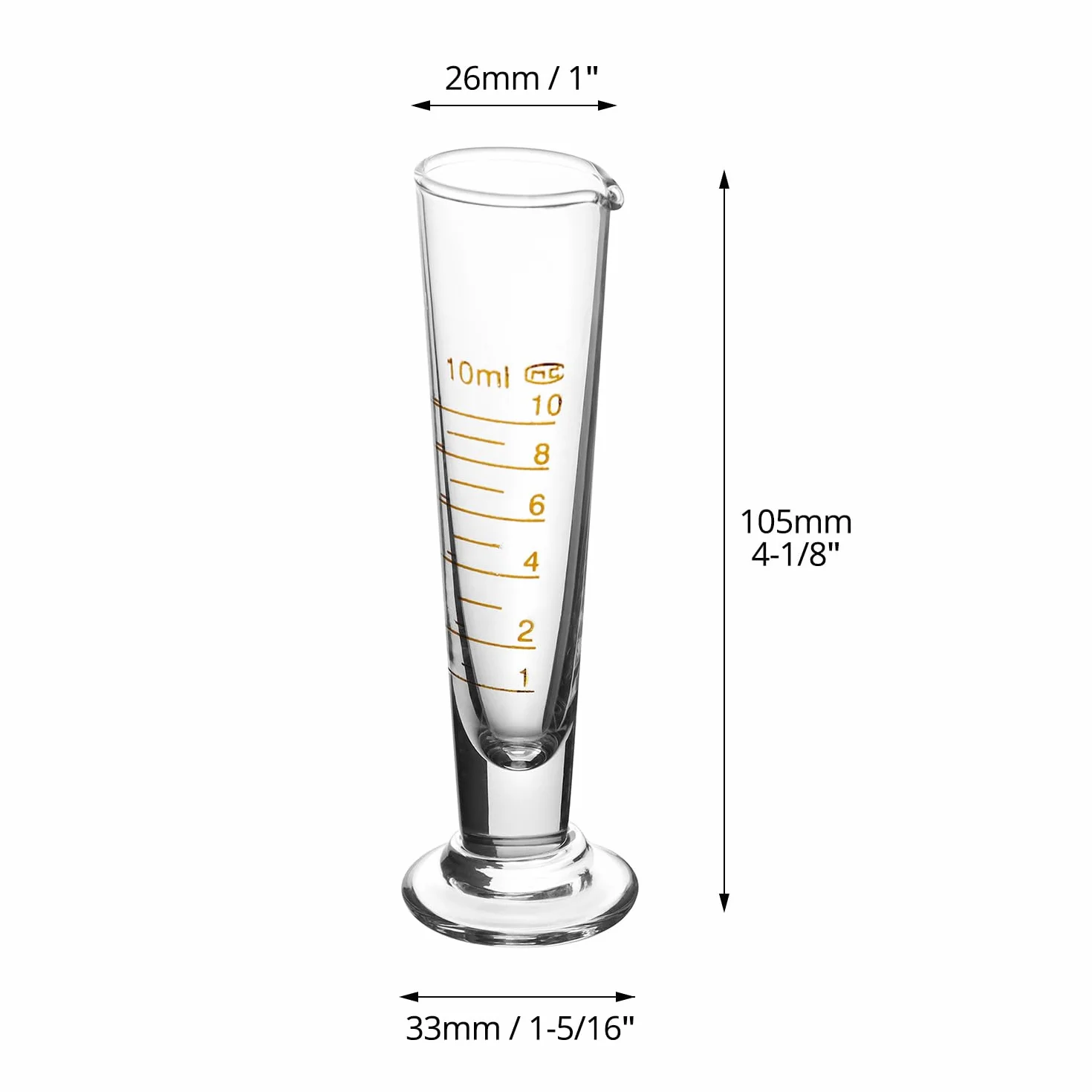 QWORK® Kubek z miarką, szklany cylinder ze szkła borokrzemowego o pojemności 10 ml, ze skalą o wysokiej precyzji