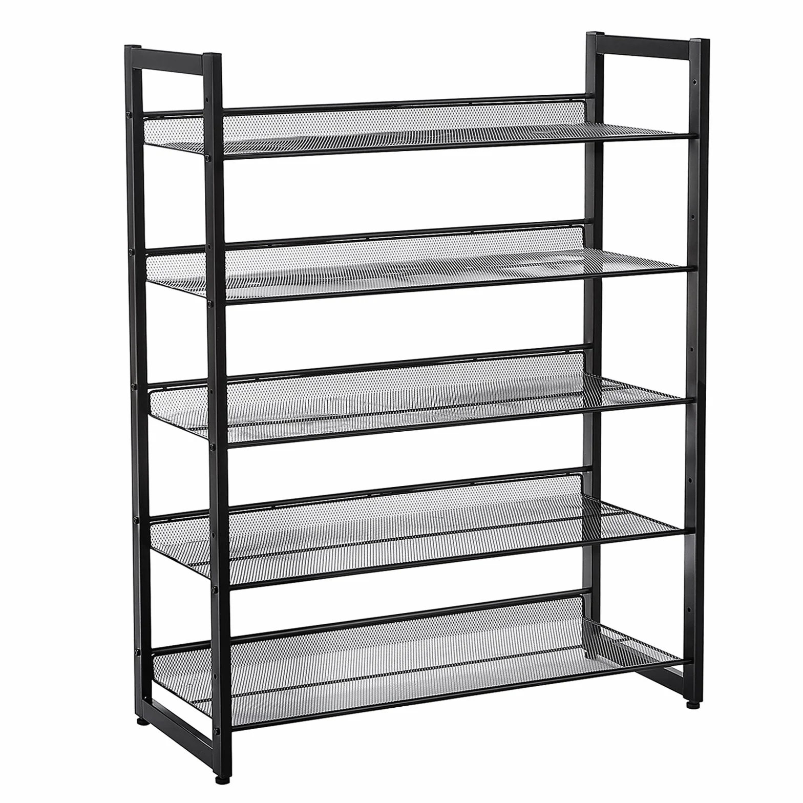 SONGMICS 5-poziomowy regał na buty, rozszerzalny stojak na buty z metalu, regulowana półka na buty, na 15-20 par butów, krótkie kozaki, czółenka, 74 x 104 x 30,7 cm, czarny, LMR005B