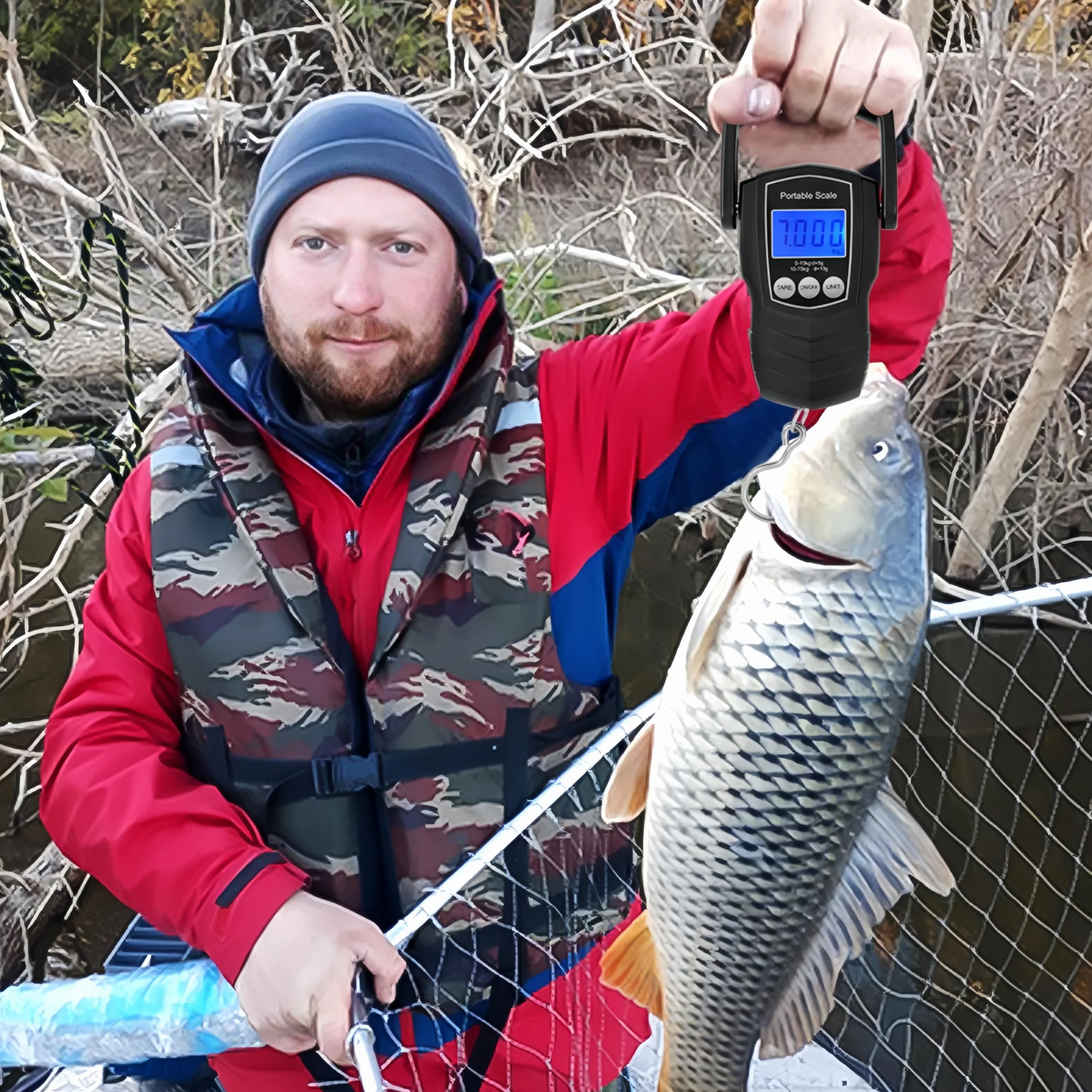 Flintronic Cyfrowa waga bagażowa, 165 lbs/75 kg, przenośna waga bagażowa, z podświetlanym wyświetlaczem LCD, wisząca waga wędkarska z taśmą pomiarową, odpowiednia do podróży i domu