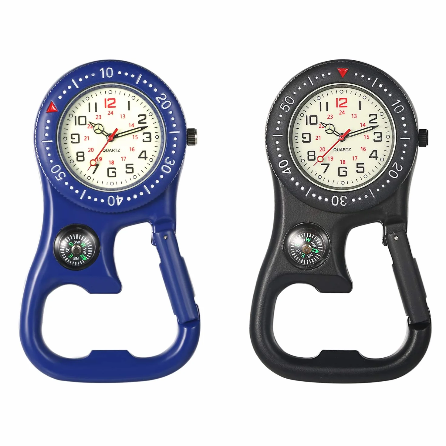 Zegarek kieszonkowy z karabińczykiem Avaner Unisex FOB analogowy mechanizm kwarcowy zegarek dla pielęgniarki do wspinaczki sport, czarny+niebieski