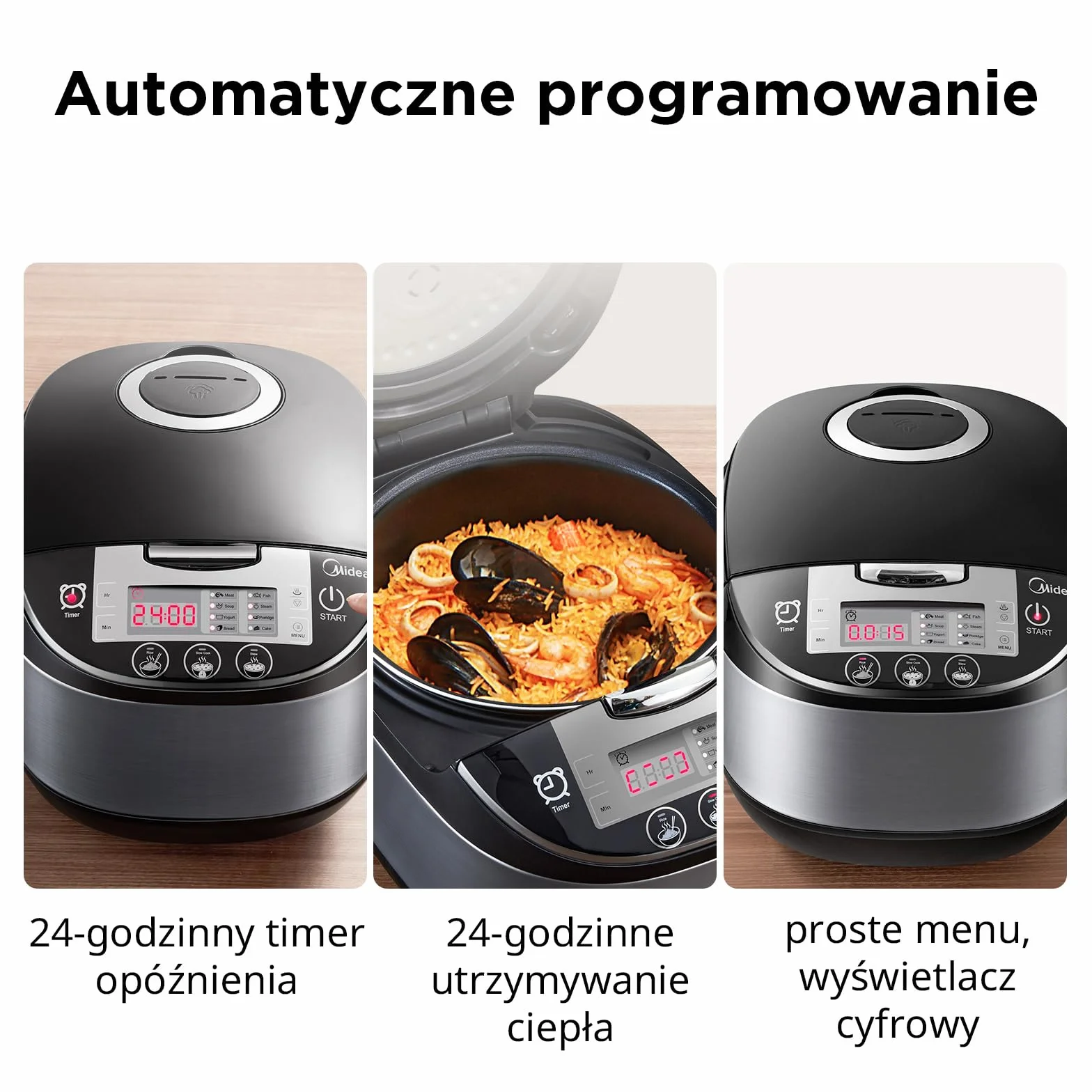 Midea Szybkowar do ryżu, wielofunkcyjny garnek z 11 programami, Rice Cooker 1,8 l do 10 osób, wolnowar z parowarem, wewnętrzny garnek premium, funkcja utrzymania ciepła, timer, technologia 6-fazowa