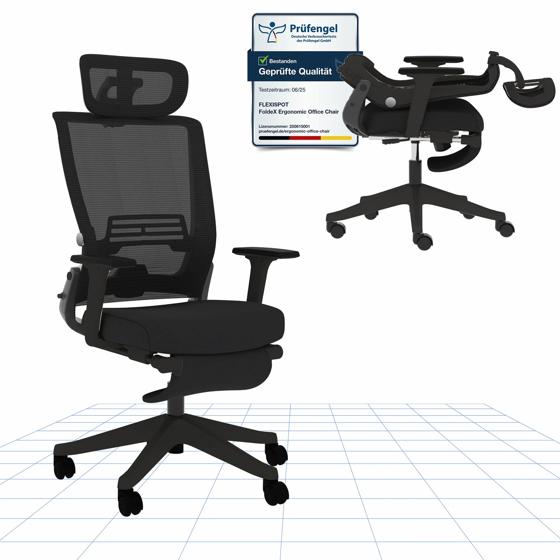 FLEXISPOT Foldex Ergonomiczne Krzesło Biurowe Składane z Wsparciem Lędźwiowym Regulowanymi Podłokietnikami Czarny