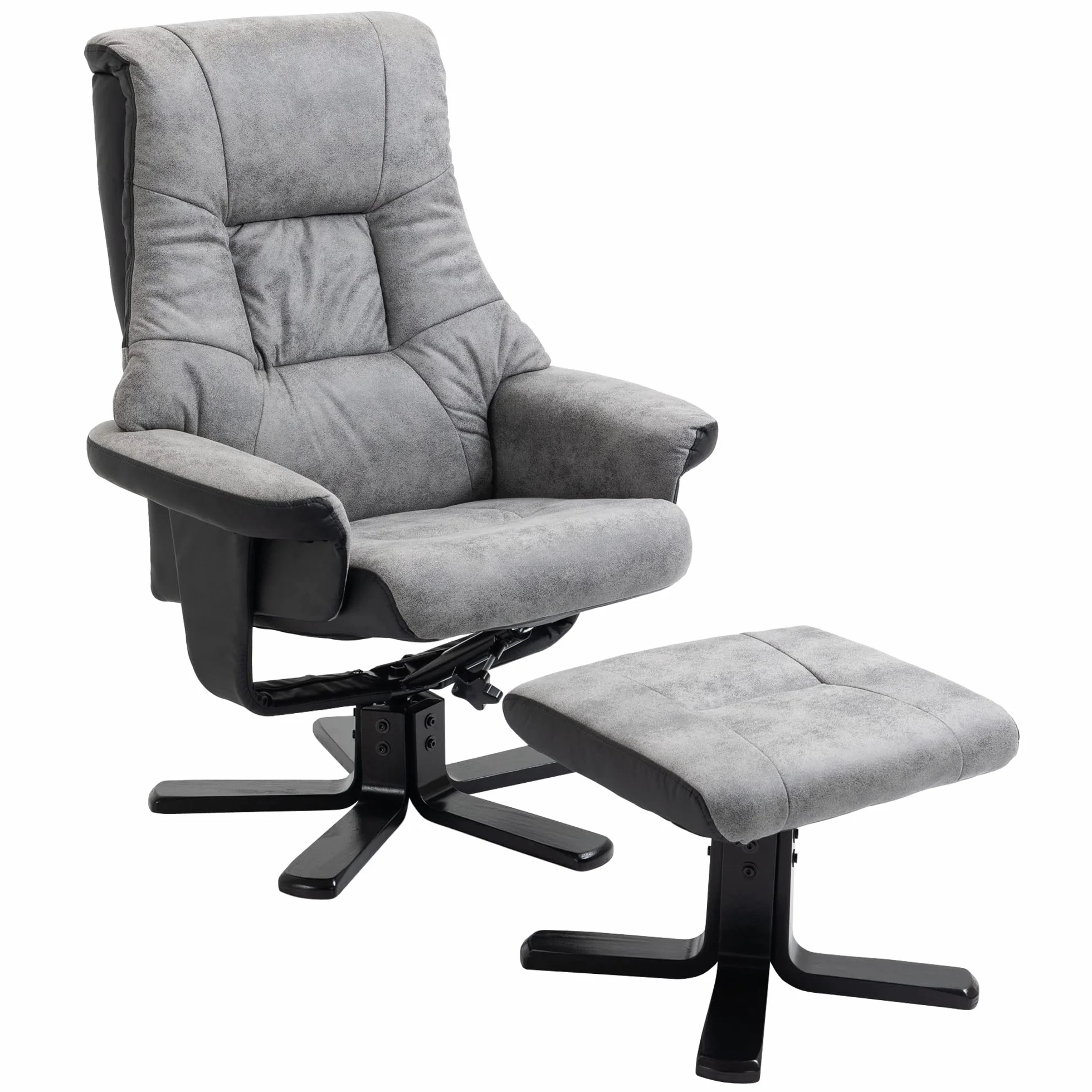 HOMCOM Fotel relaksacyjny z taboretem, obrotowy fotel telewizyjny z funkcją leżenia, tapicerowany fotel do salonu, sypialni, mikrofibra, szary, 78 x 82,5 x 109 cm