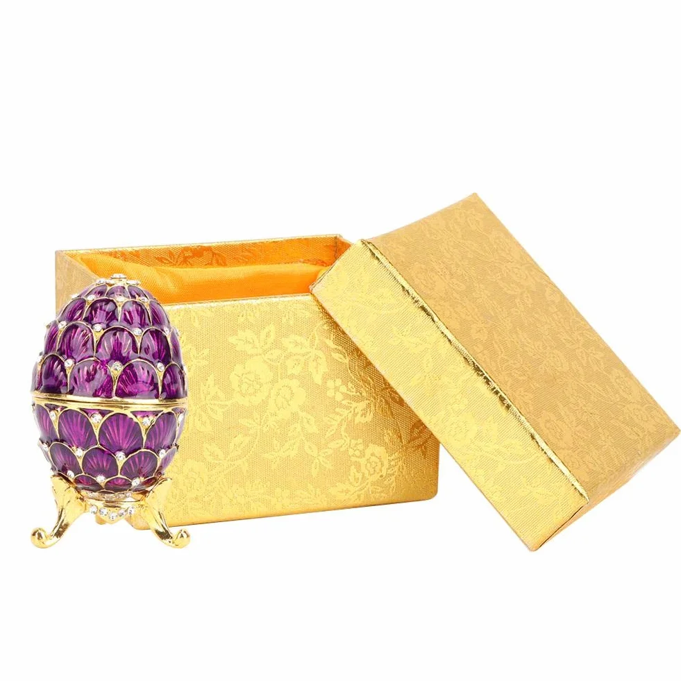 Hilitand Organizer biżuterii Diamante Trinket Box Vintage Faberge Style Egg Collector Emaliowane Easter Egg Decoration Craft Gift (fioletowy)