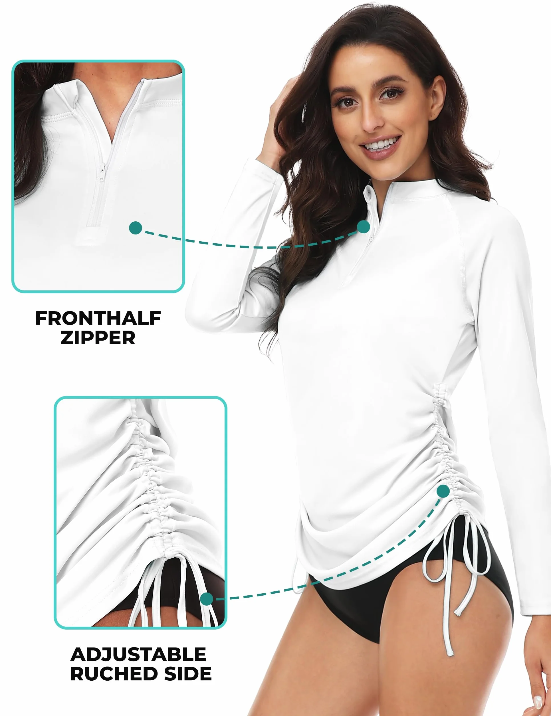 Desol Rashguard damska koszulka z długim rękawem, z zamkiem błyskawicznym 1/4, damska koszulka surfingowa, szybkoschnąca i regulowana z boku, UPF 50+, do pływania i surfowania