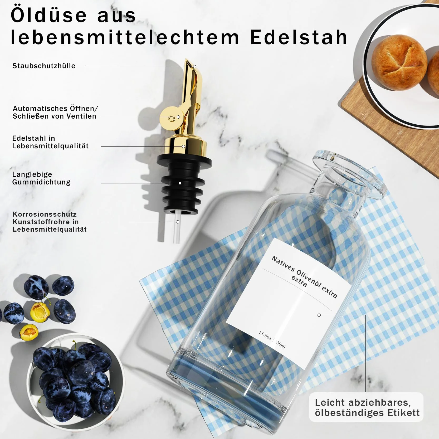 Dozownik oliwy z oliwek 350 ml 2-częściowy zestaw butelek z ważoną tulejką i etykietami