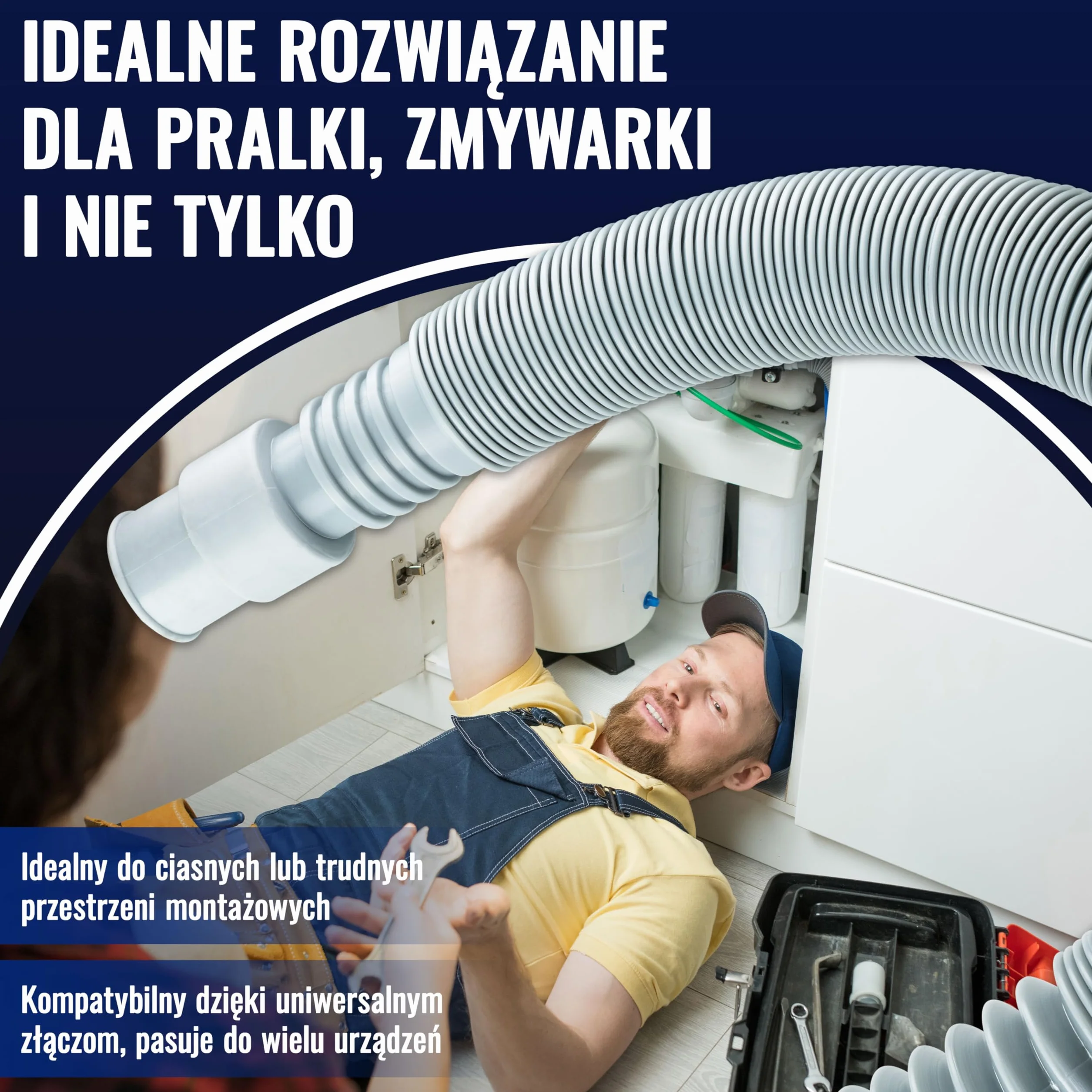 Poppstar zestaw przedłużający wąż odpływowy 3/4" elastyczny rozciągliwy 60-200 cm mosiężny złącznik 19mm