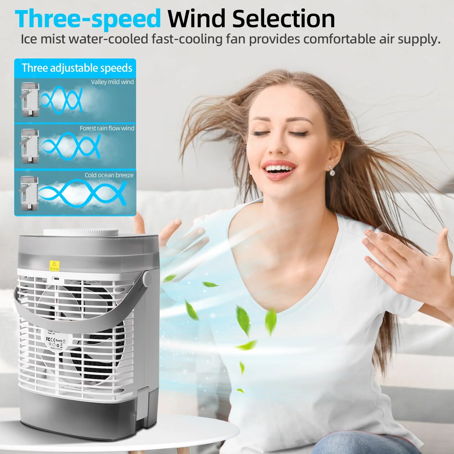 Przenośny klimatyzator 4 w 1 1600 ml mini z rozpylaczem i światłem nocnym