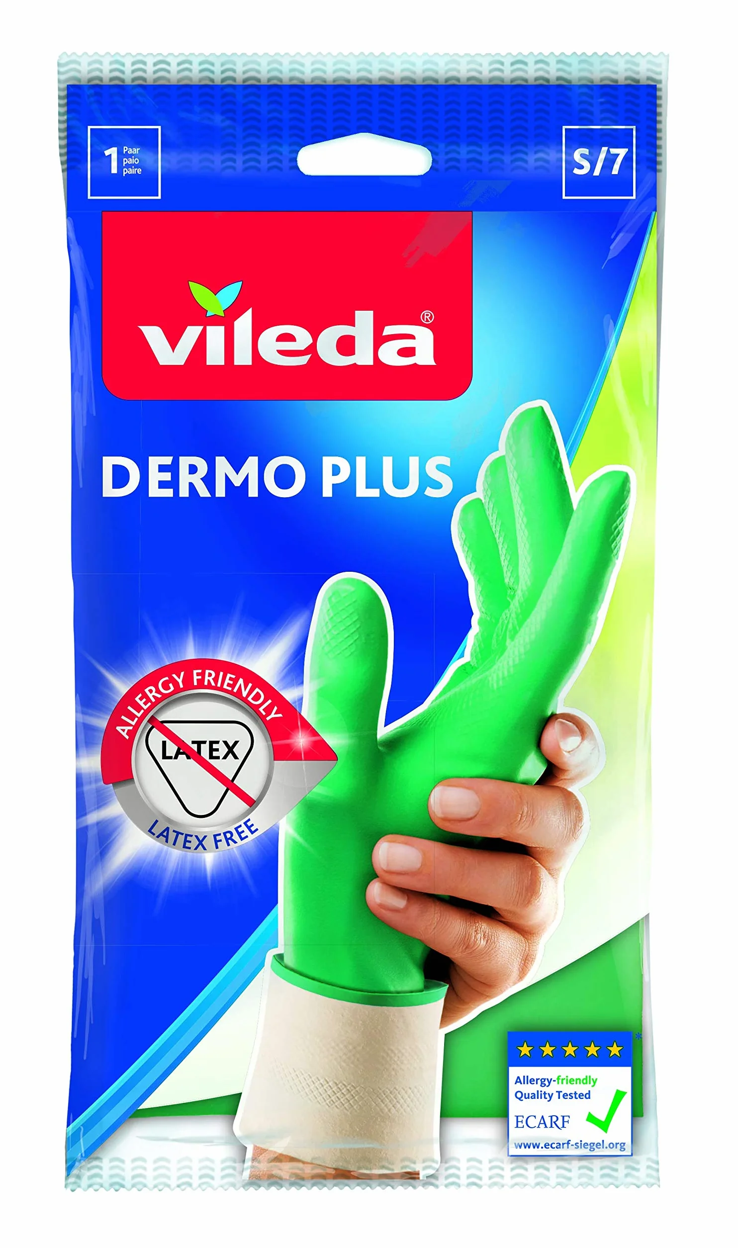 Vileda Dermo Plus rękawice gumowe bez lateksu rozmiar S 1 para