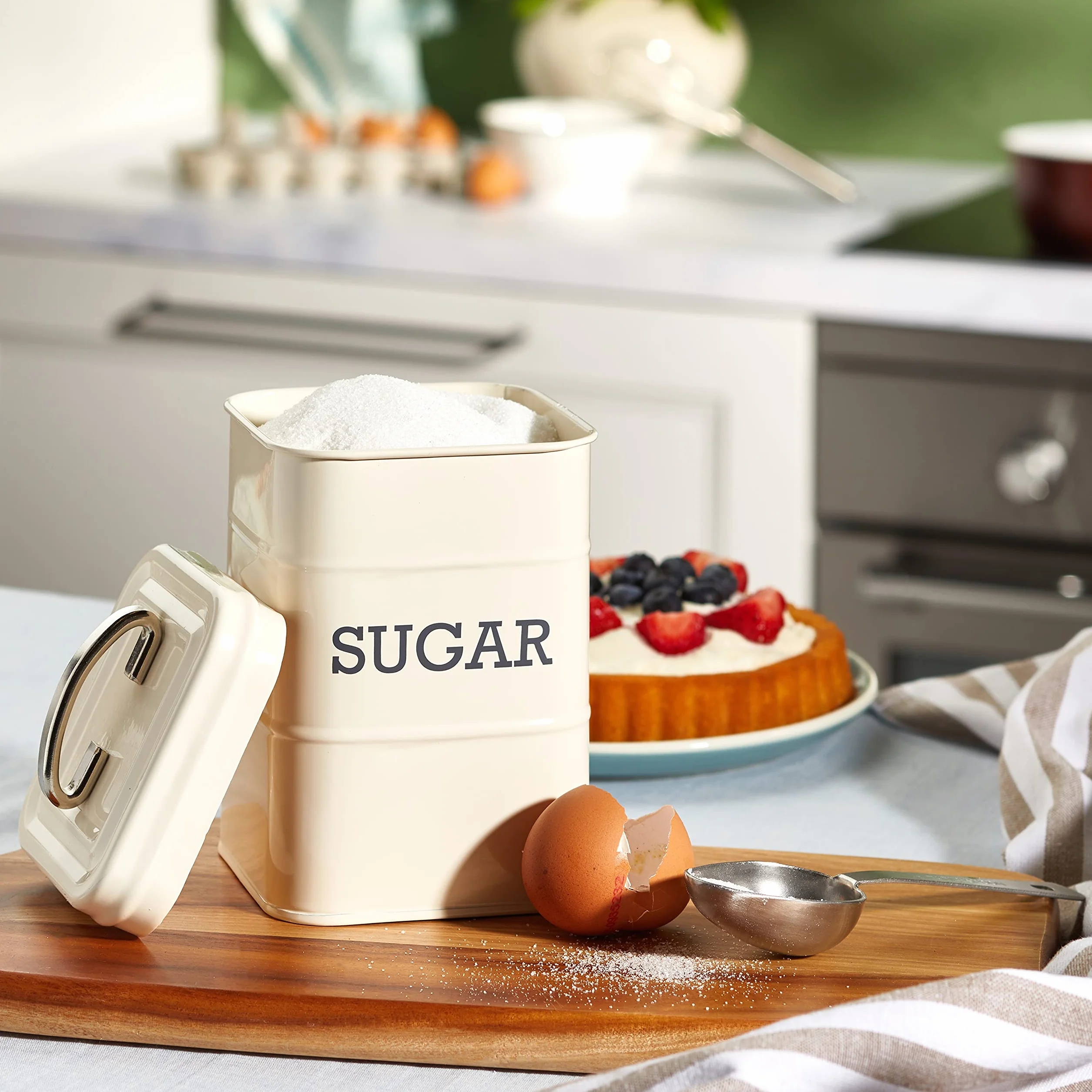 KitchenCraft Living Nostalgia Pojemnik na Cukier Metal 30 × 18 × 18 cm Kremowy