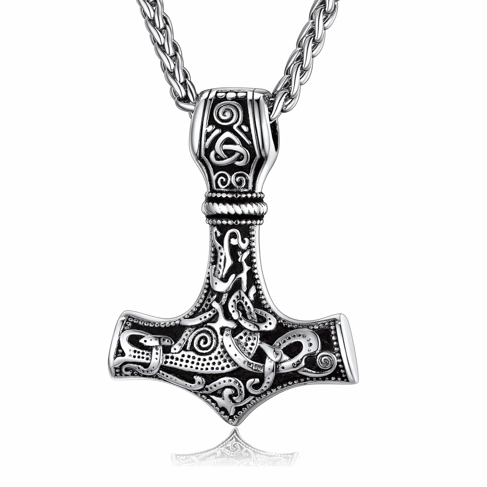 Łańcuszek na szyję z młotem Thor, wisiorek z motywem młota Thor, z celtyckim węzłem, lina wikingów, dla mężczyzn, łańcuszek 60 cm, Stal nierdzewna