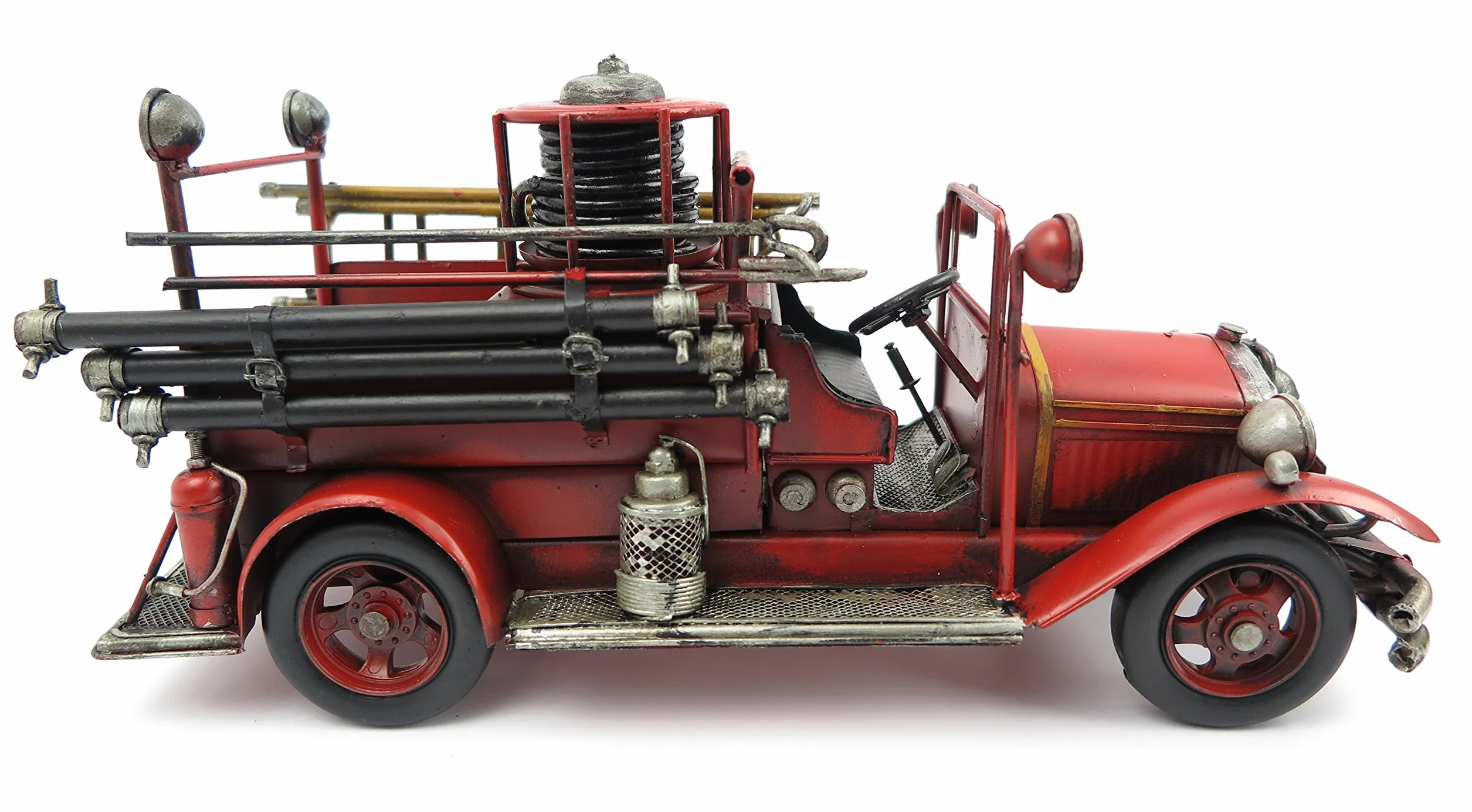 Samochód blaszany oldtimer wóz strażacki czerwony retro dekoracja Shabby Vintage