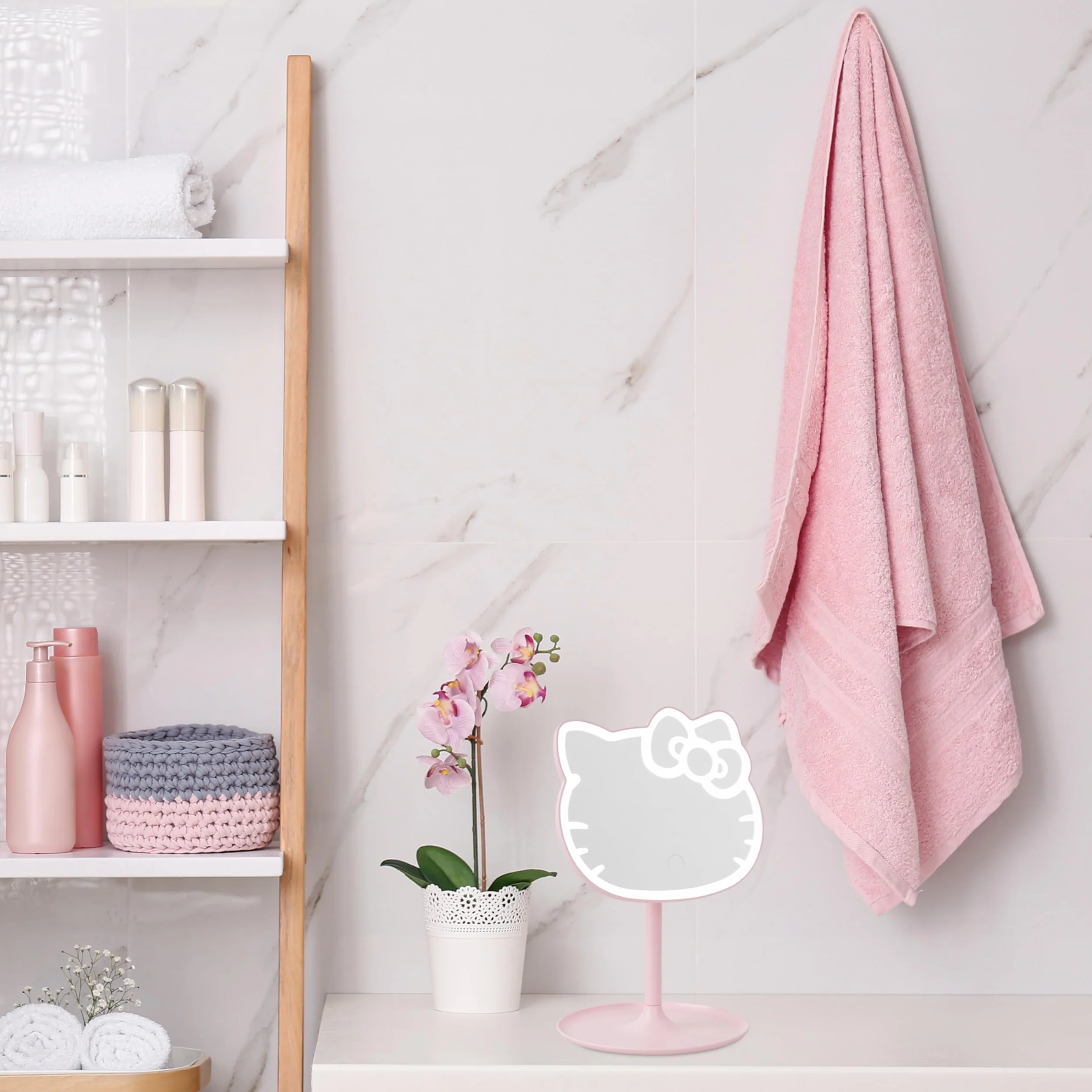 Hello Kitty Lustro stołowe Różowe diody LED