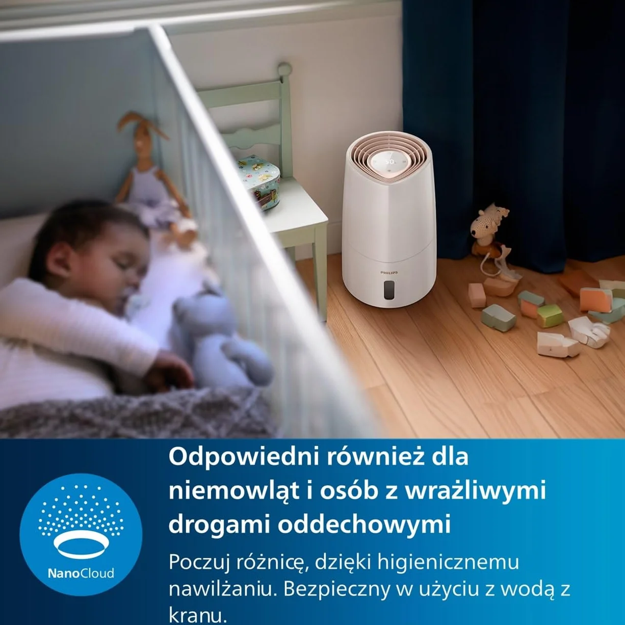 Philips Nawilżacz Ewaporacyjny Serii 3000 45 m² NanoCloud 300 ml/h 33 dB 3L biały HU3916/10