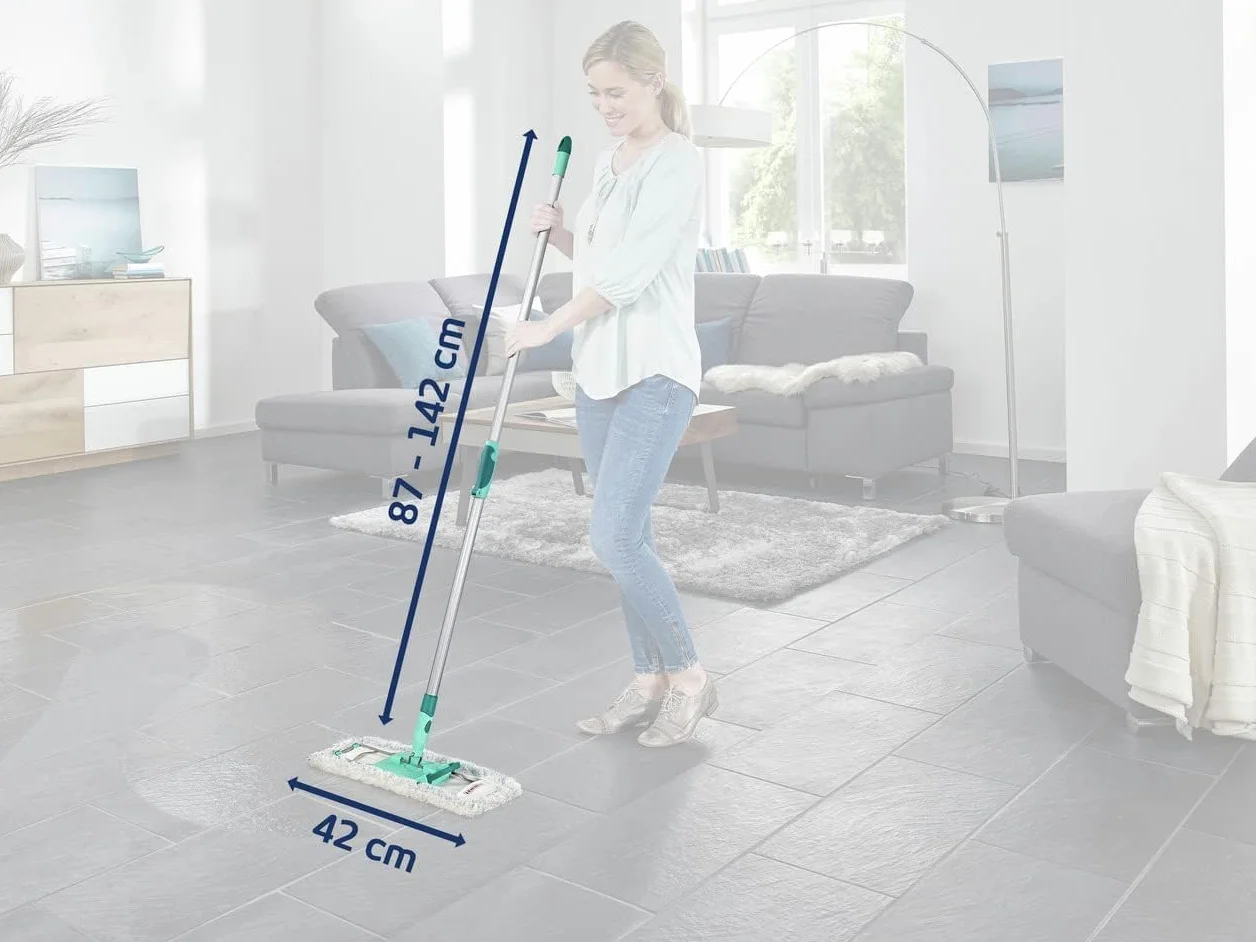Leifheit Profi XL cotton plus teleskopowy uchwyt 80-135 cm ze stali do płytek i podłóg kamiennych, mop do odkręcania za pomocą kliknięcia nożnego, przegub obrotowy 360°, system zatrzaskowy