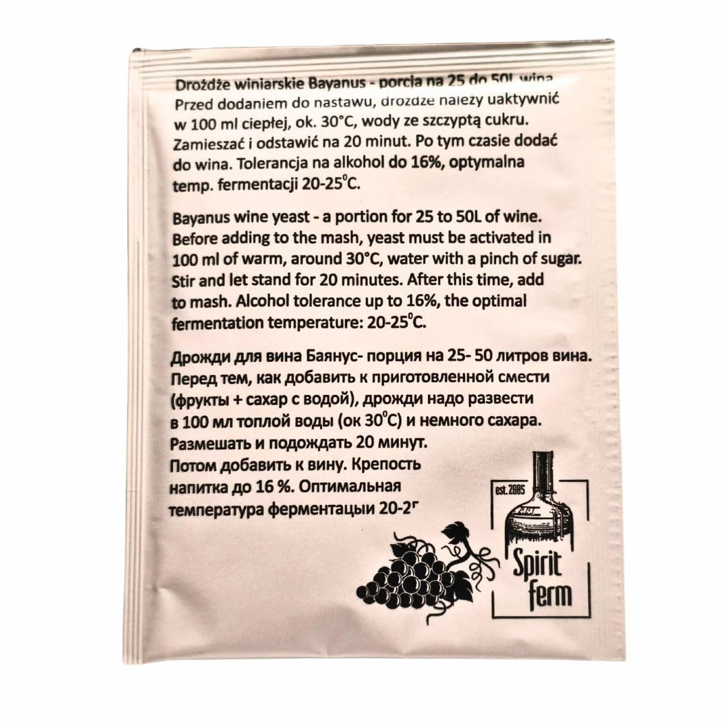 Drożdże do wina Bayanus G995 Drożdże Winiarskie do Fermentacji
