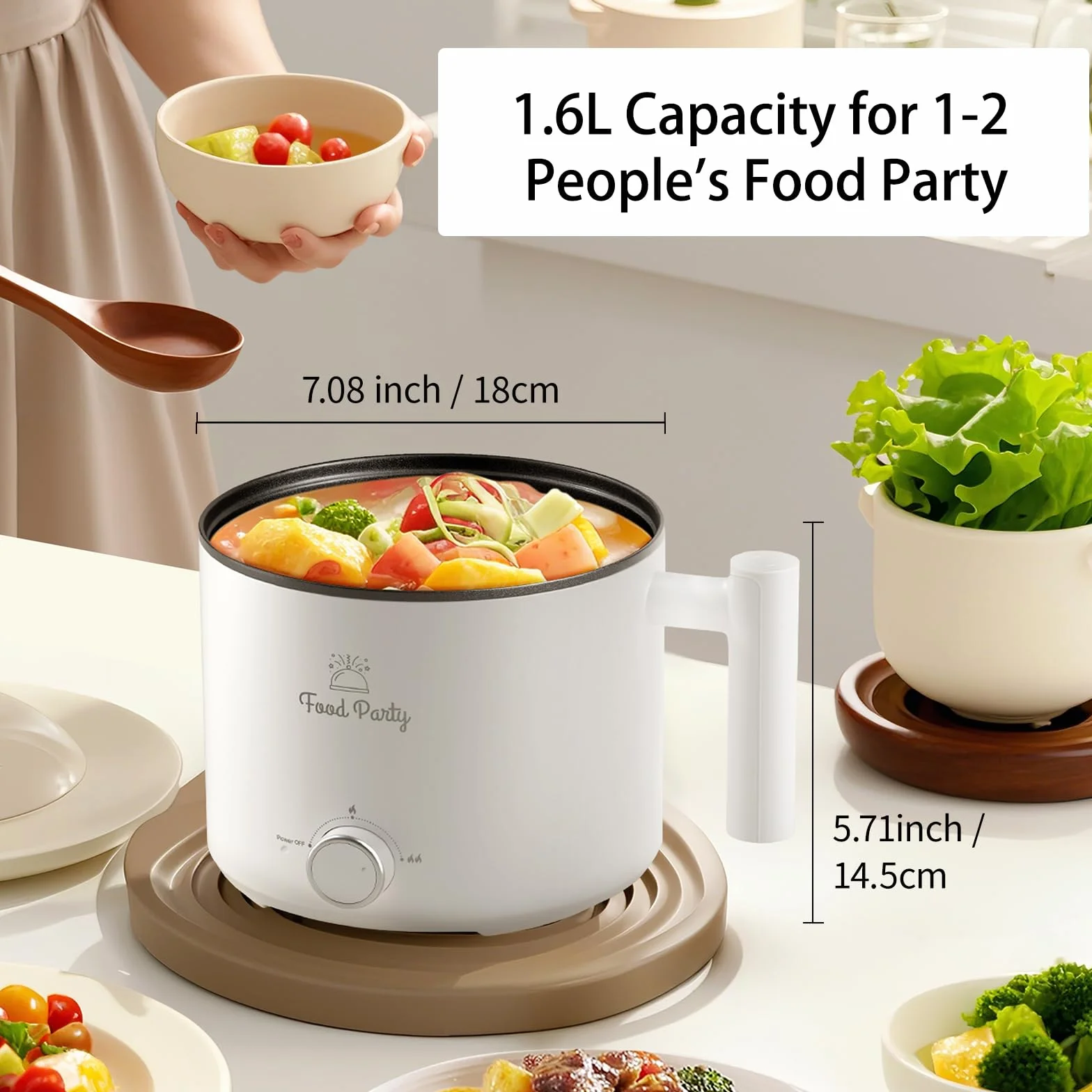 Food Party Hot Pot elektryczny garnek hotpot z parowarem, 1,8 l, elektryczny garnek do gotowania makaronu, 220 V, elektryczna patelnia do gotowania makaronu, chiński hot pot fondue
