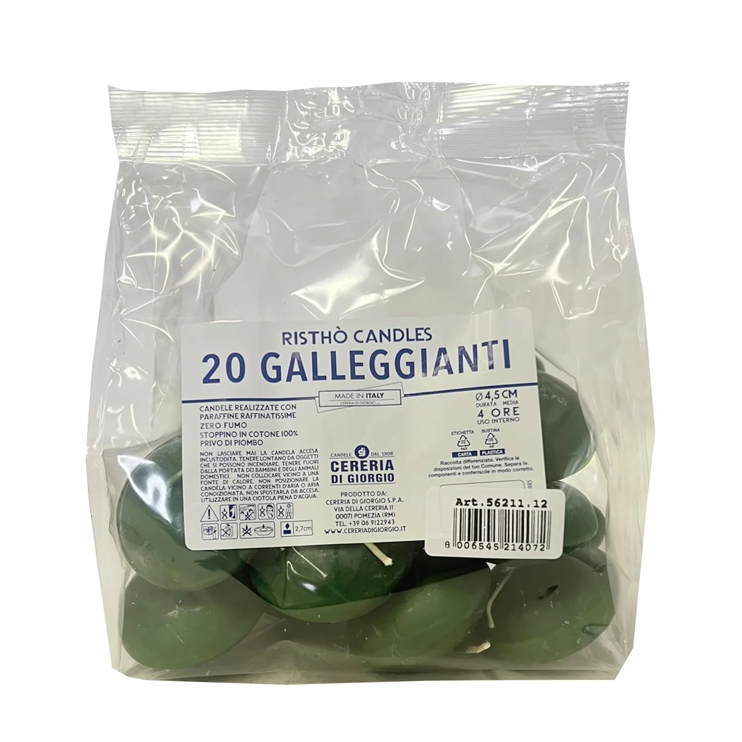 Cereria Di Giorgio Pływające świece 4,5 cm 2,7 cm 20 szt. ciemnozielony