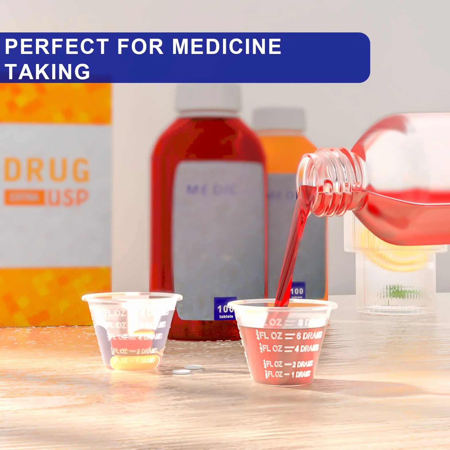 ReliMedPro Plastikowe kubki na leki 30 ml 300 sztuk pomiarowe do płynnych leków