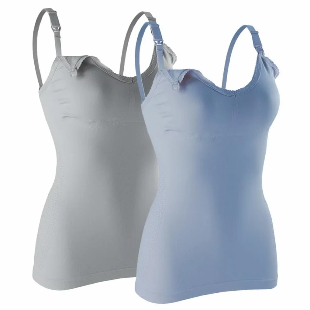 2-pak damski top do karmienia bez fiszbin, tank top z wbudowanym biustonoszem do karmienia piersią, do snu, damska kamizelka do karmienia, top do karmienia, top do karmienia, top ciążowy, podstawowy