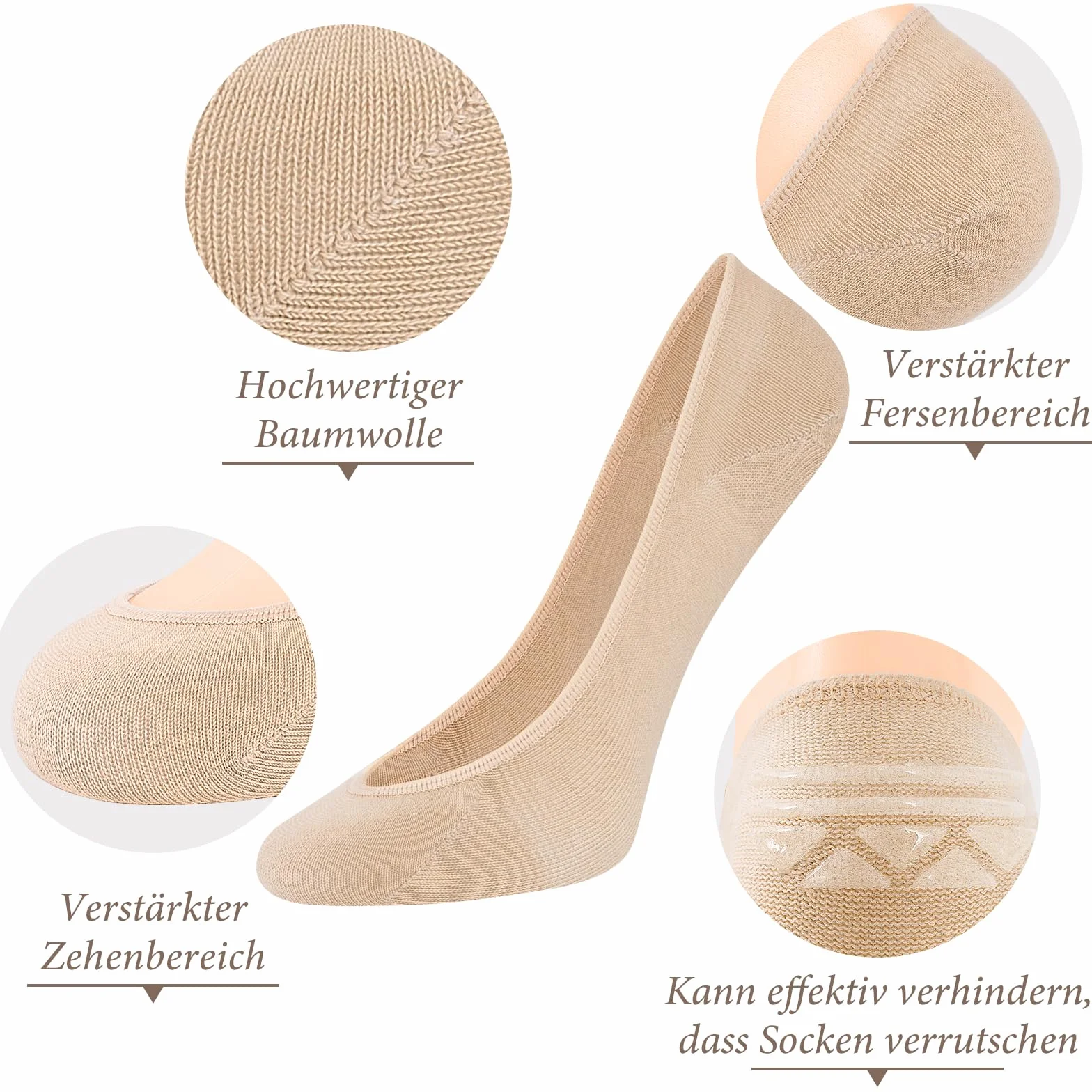 Niofind Damskie skarpety balerinowe, oddychające, niewidoczne skarpety do sneakersów, antypoślizgowe, z silikonową podkładką, bawełniane, krótkie, rozmiar 35-38, 39-42