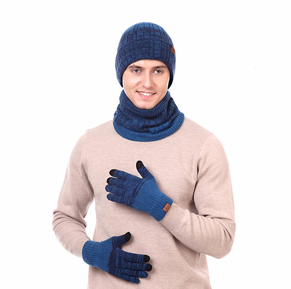 Daysskk Czapka szalik i rękawiczki zestaw dla mężczyzn i kobiet, ciepła czapka zimowa, czapka beanie, męska, ekran dotykowy, rękawiczki, czapka z dzianiny, dla mężczyzn i kobiet, na zimę