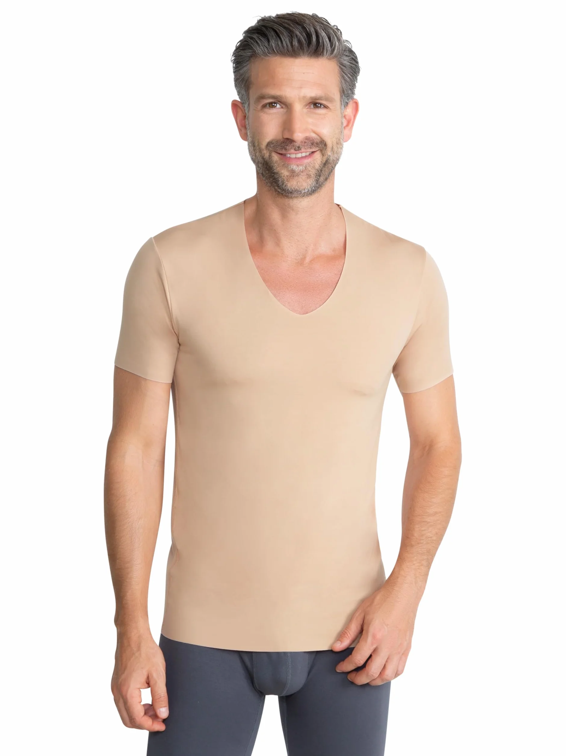 FINN Clean-Cut podkoszulek męski z krótkim rękawem z dekoltem w serek – niewidoczny męski podkoszulek z laserowym wykończeniem – bezszwowy T-shirt z oryginalnego Lenzing Modal do koszuli i garnituru