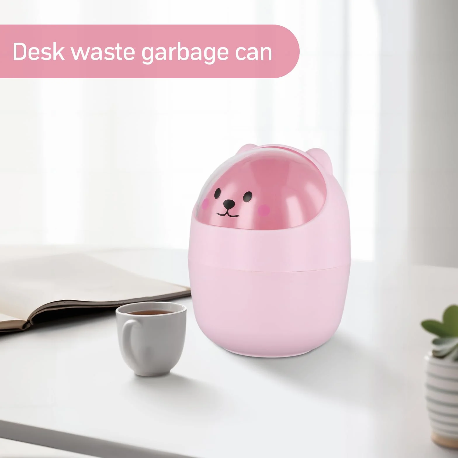 Plastikowy kosz na biurko z pokrywką różowy mini lekki przenośny