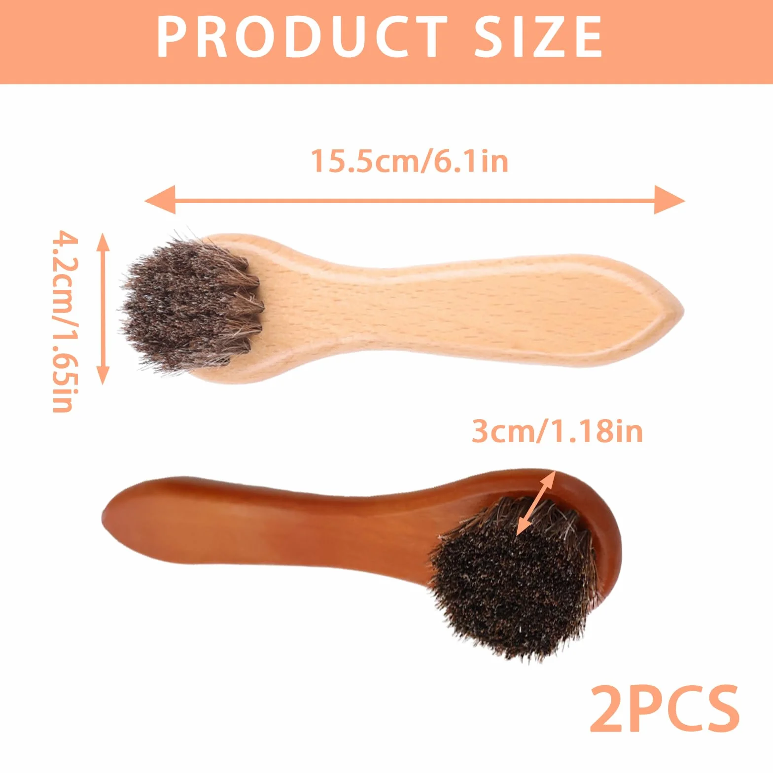 Zestaw 2 szczotek do butów premium z włosia końskiego i drewna bukowego – miękka szczotka z połyskiem do pielęgnacji skóry, butów, toreb i mebli – ergonomiczna szczotka do polerowania (15,5 cm