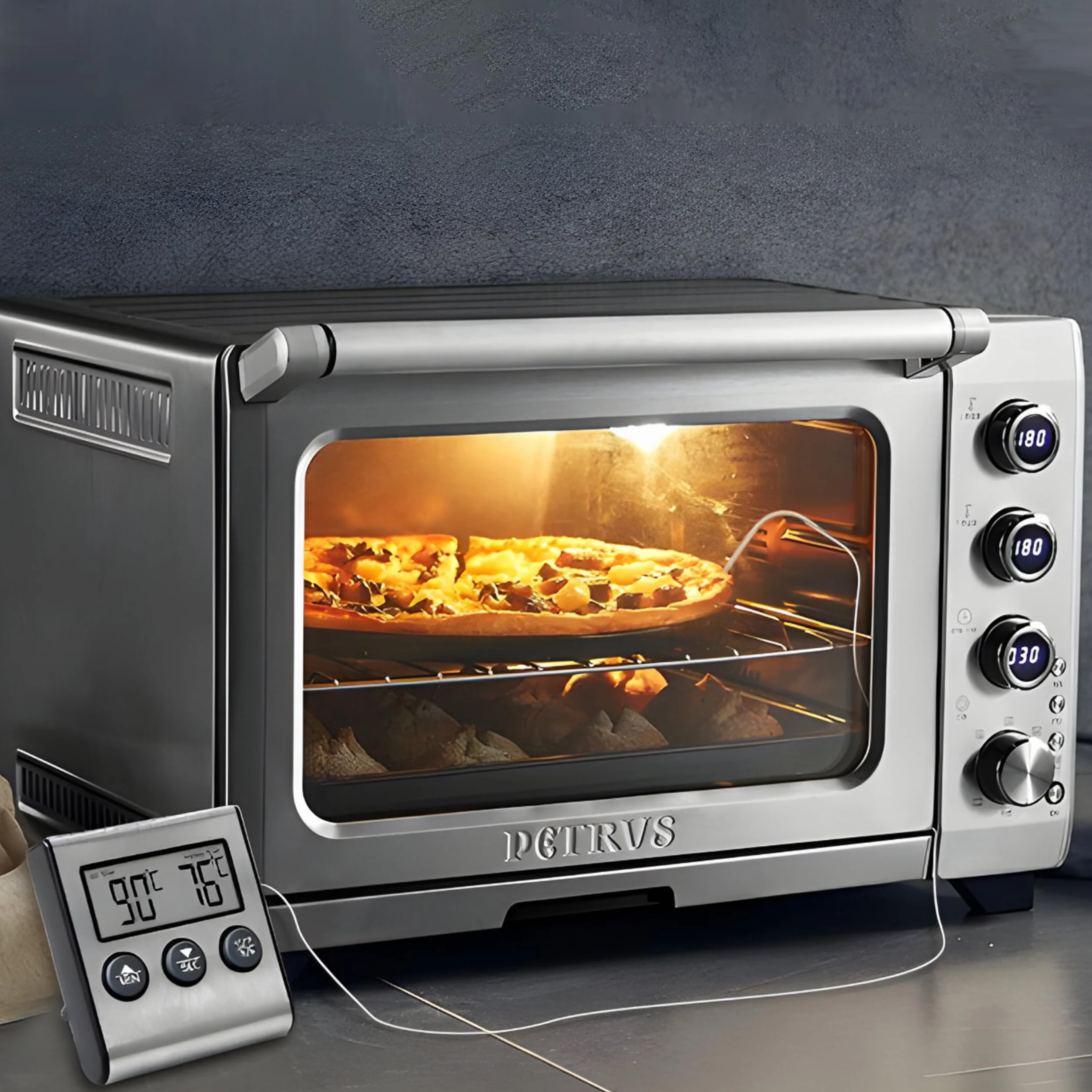 Retoo Cyfrowy termometr do grilla i mięsa 0-250°C, kuchenny z podświetlanym wyświetlaczem, funkcja COOK i TIMER
