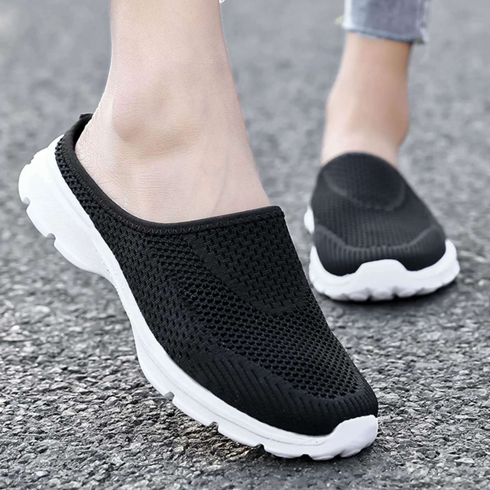 Damskie oddychające buty na co dzień uniseks lekkie buty robocze sportowe oddychające wsuwane buty robocze damskie trampki na koturnie